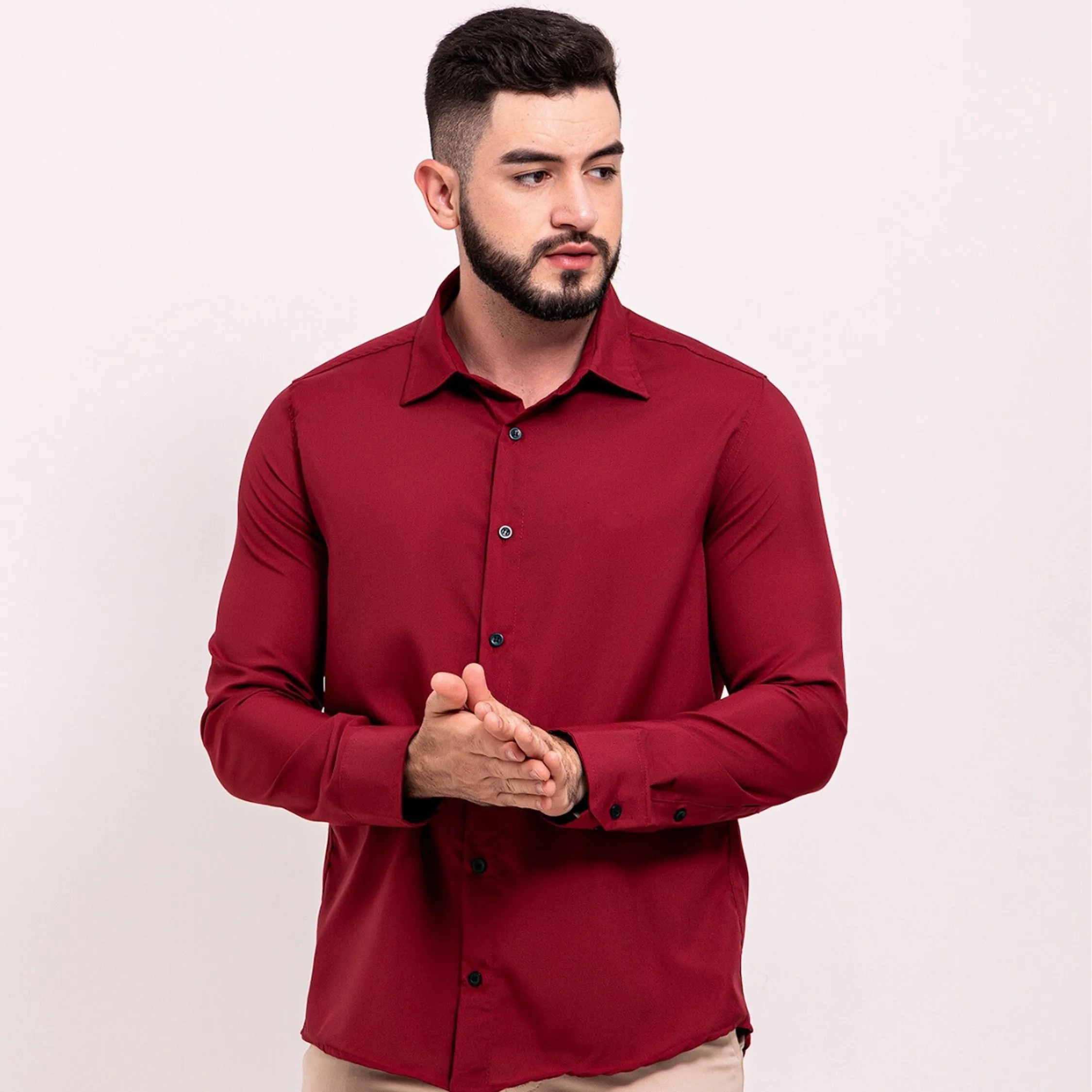 Camisa Social Poliéster Conforto Acabamento Premium Slim Lux