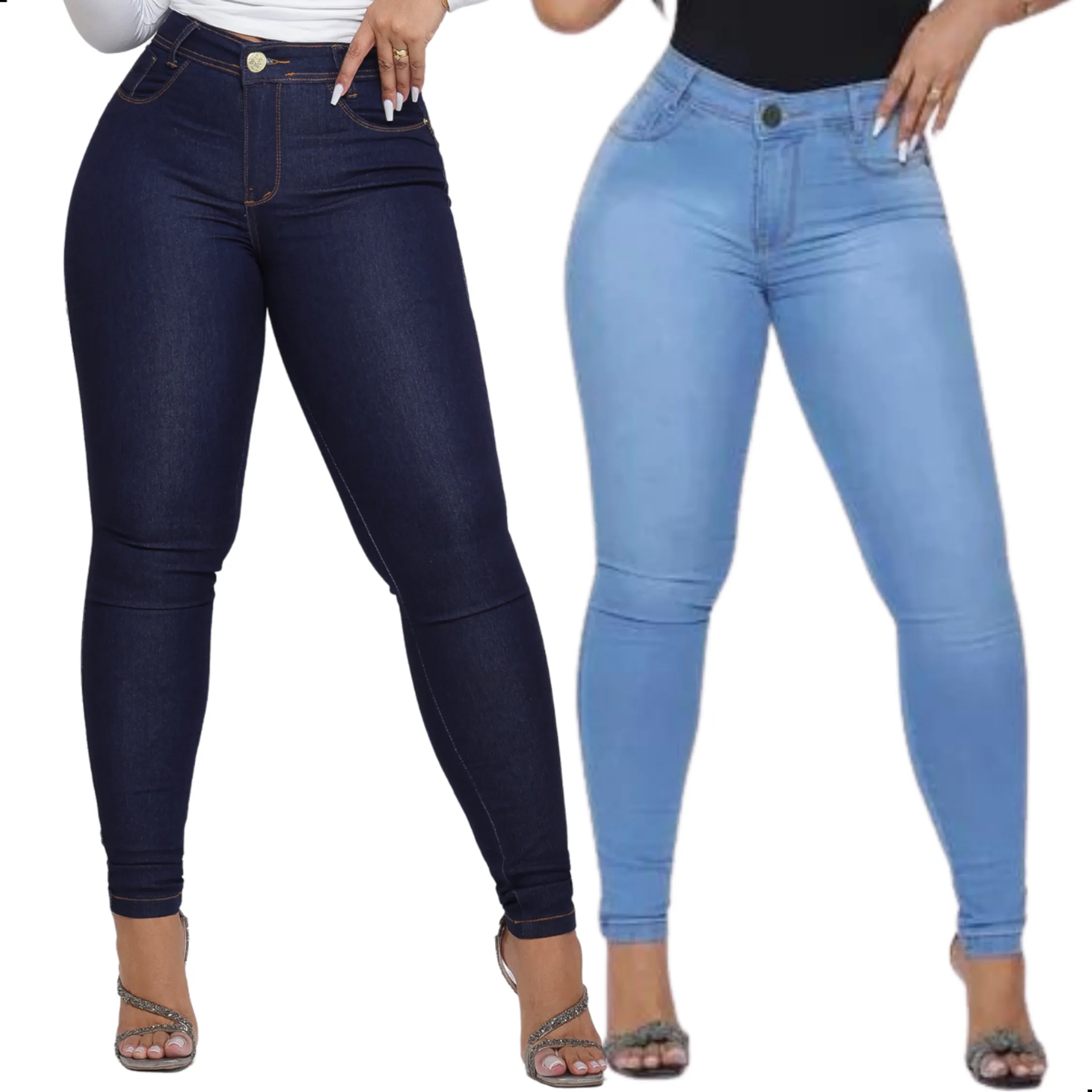 Kit Calças Jeans Skinny Moda Casual Festa Balada Cós Alto Empina Bumbum