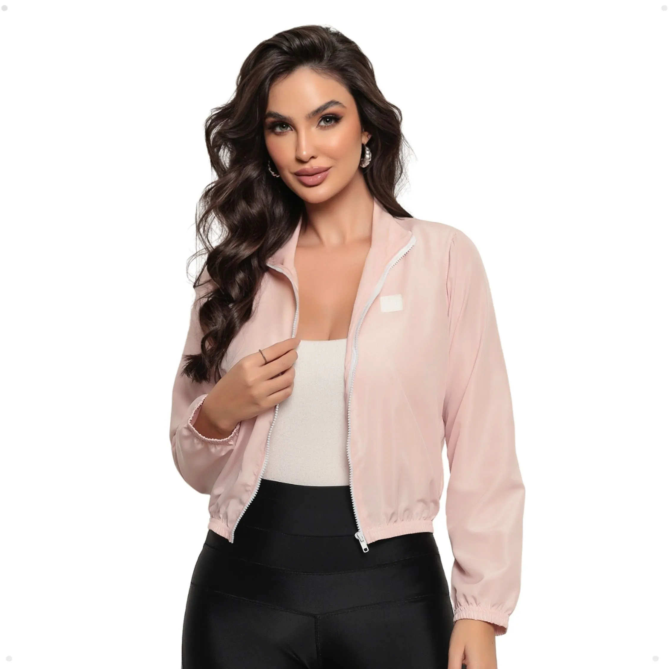 Jaqueta Feminina Cropped Microfibra Resistente à Água