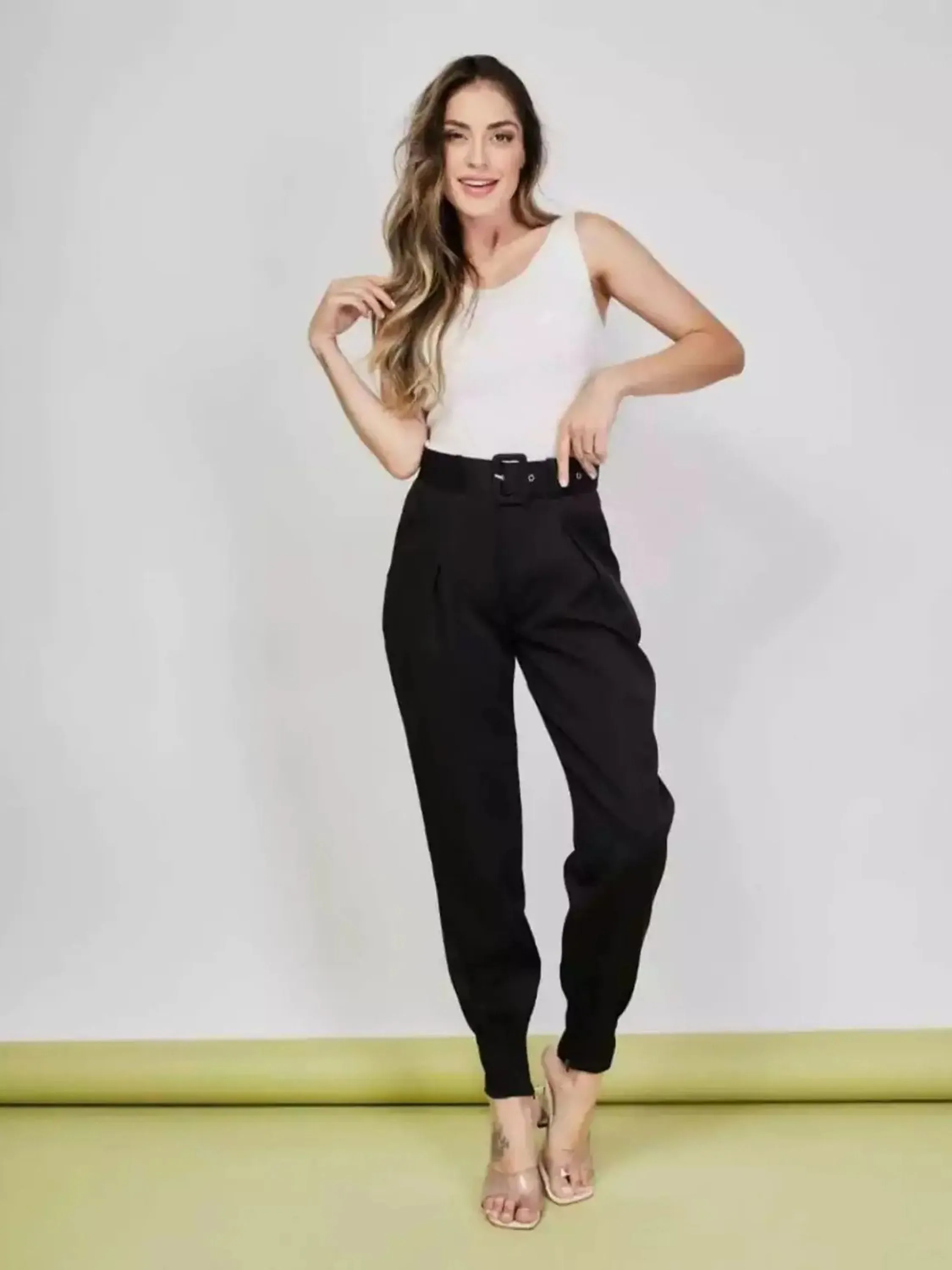 Doutoras Modas Calça Alfaiataria Com cinto Tendencia Moda 8422