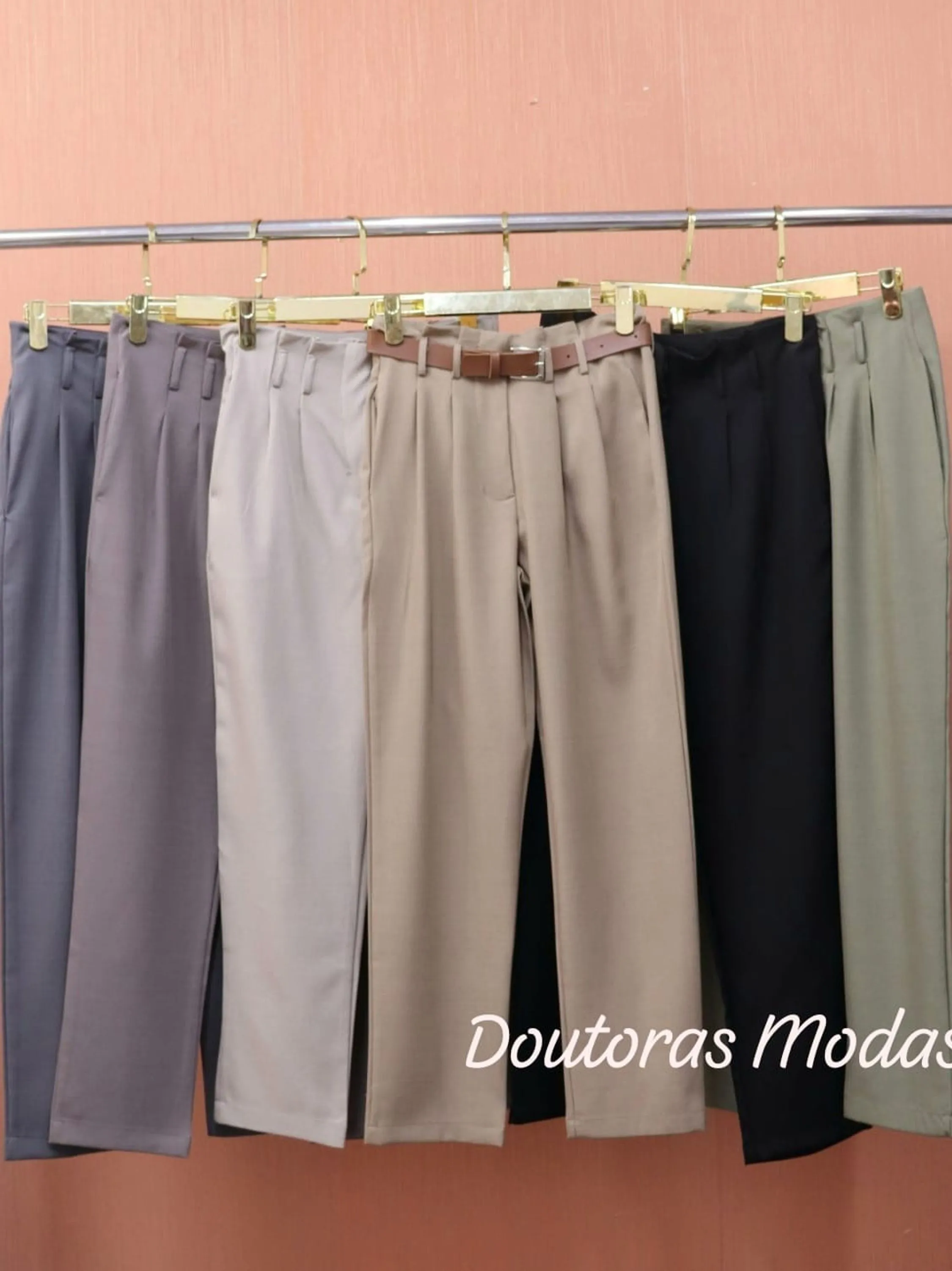 Doutoras Modas Calça Social Feminina Alfaiataria Gabardine Wide Leg Cigarette Lançamento G177