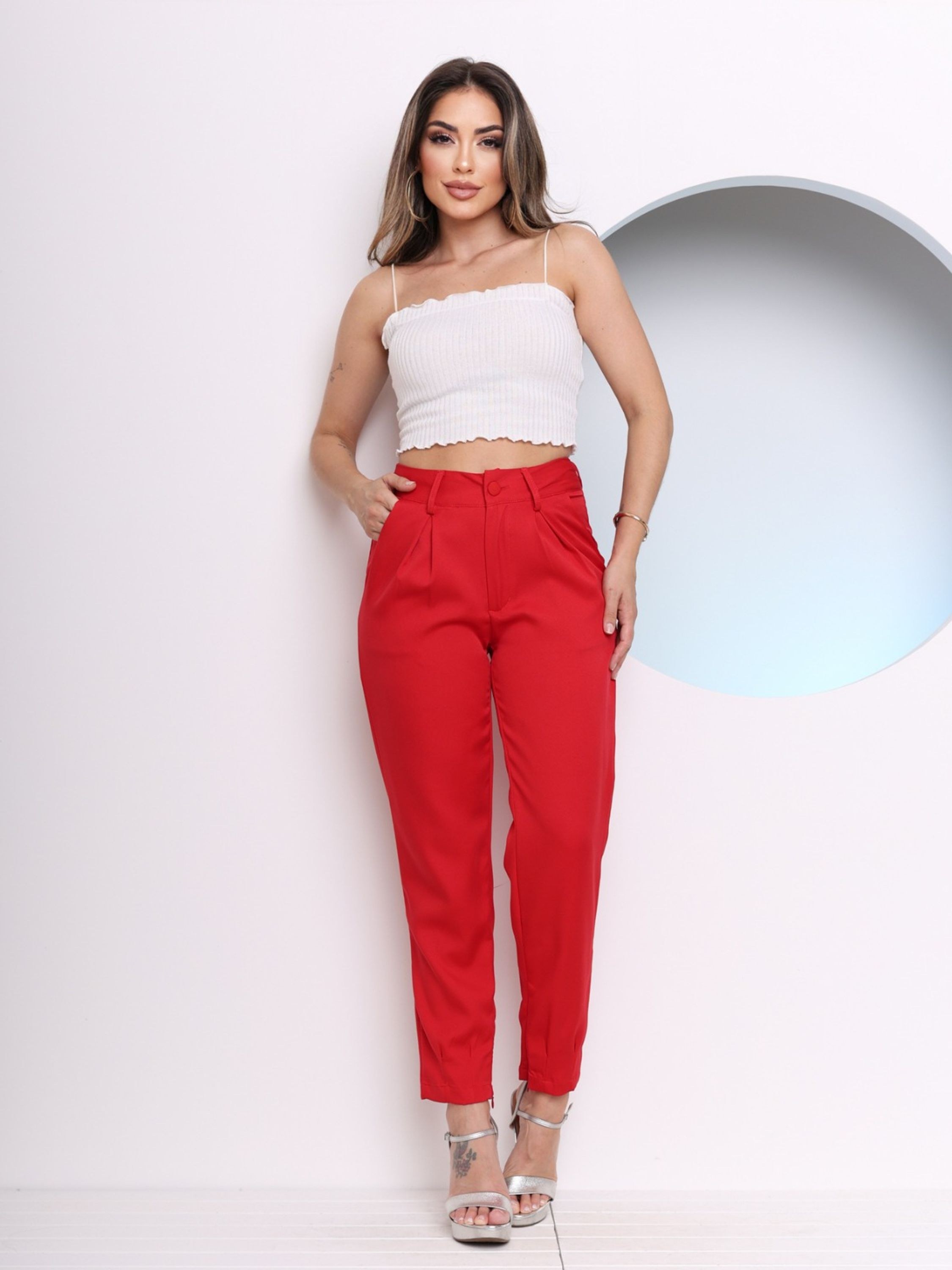 Doutoras Modas Calça Cenoura Jogger Alfaitaria Feminina Barra Com Ziper A815