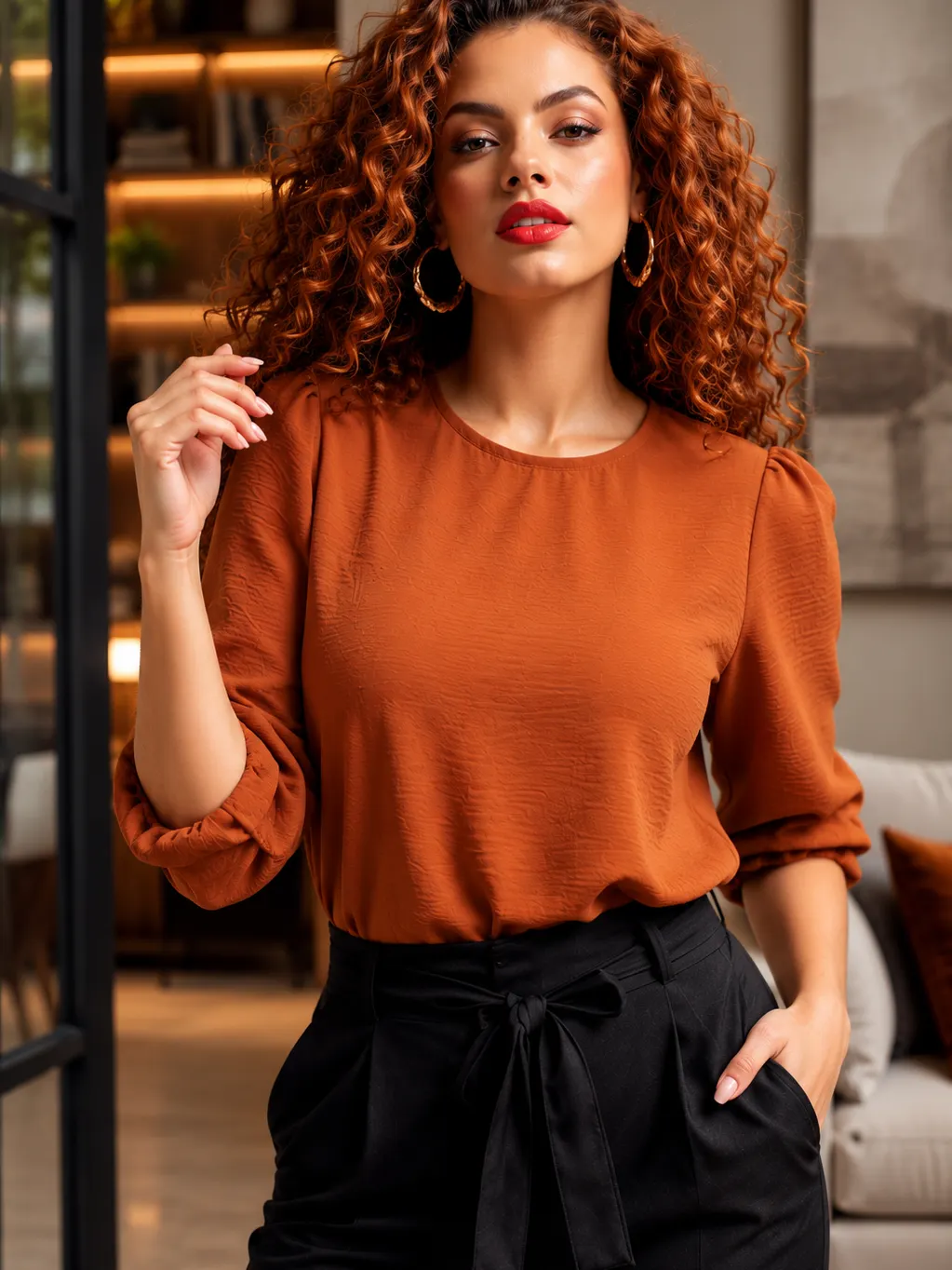 Blusa Feminina Manga 3/4 MARIA Tecido Duna Tendência Lisa Bá
