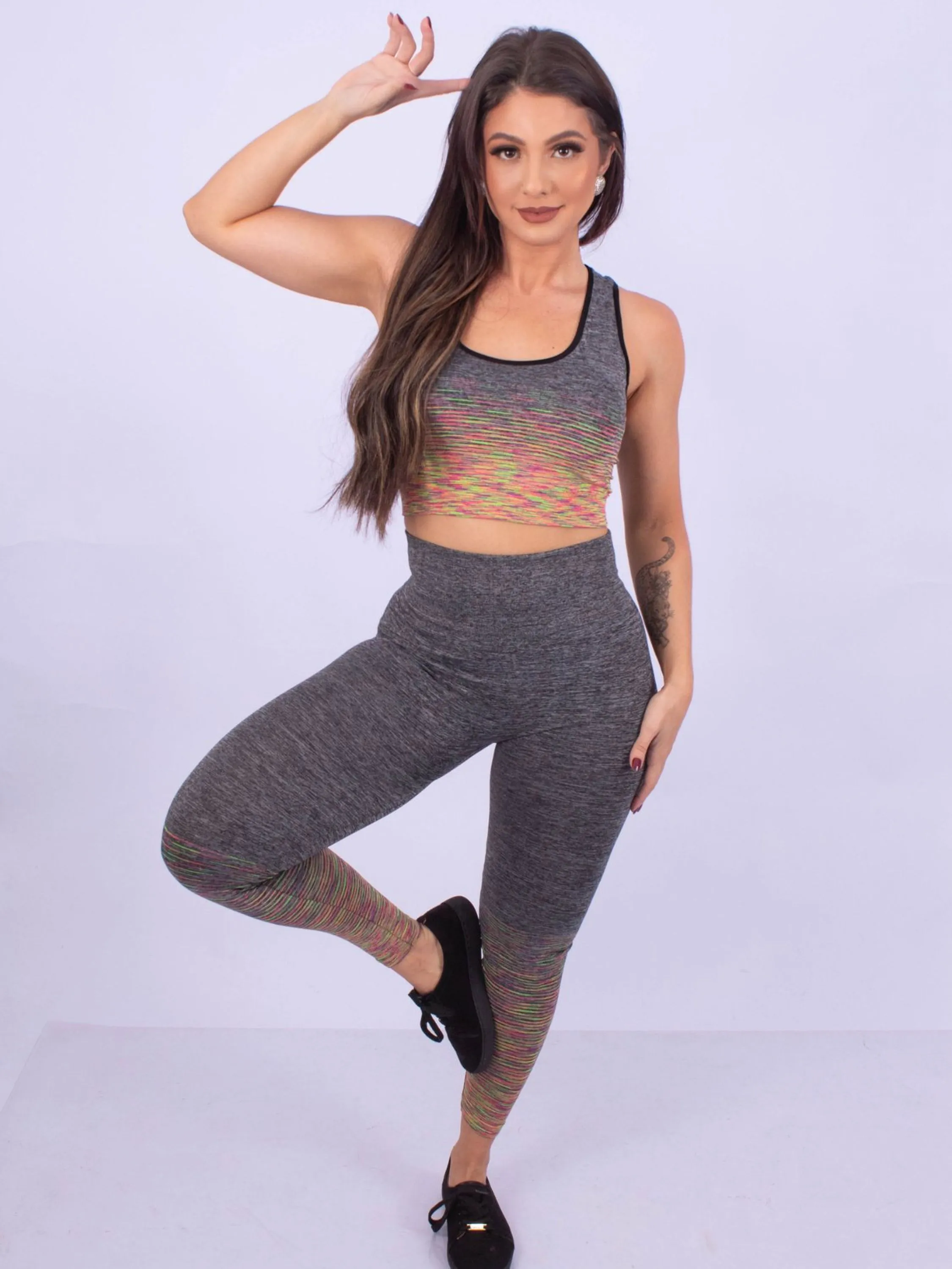 Conjunto De Legging + Top Fitness Cintura Alta Ginástica Feminina Desporto YD-015