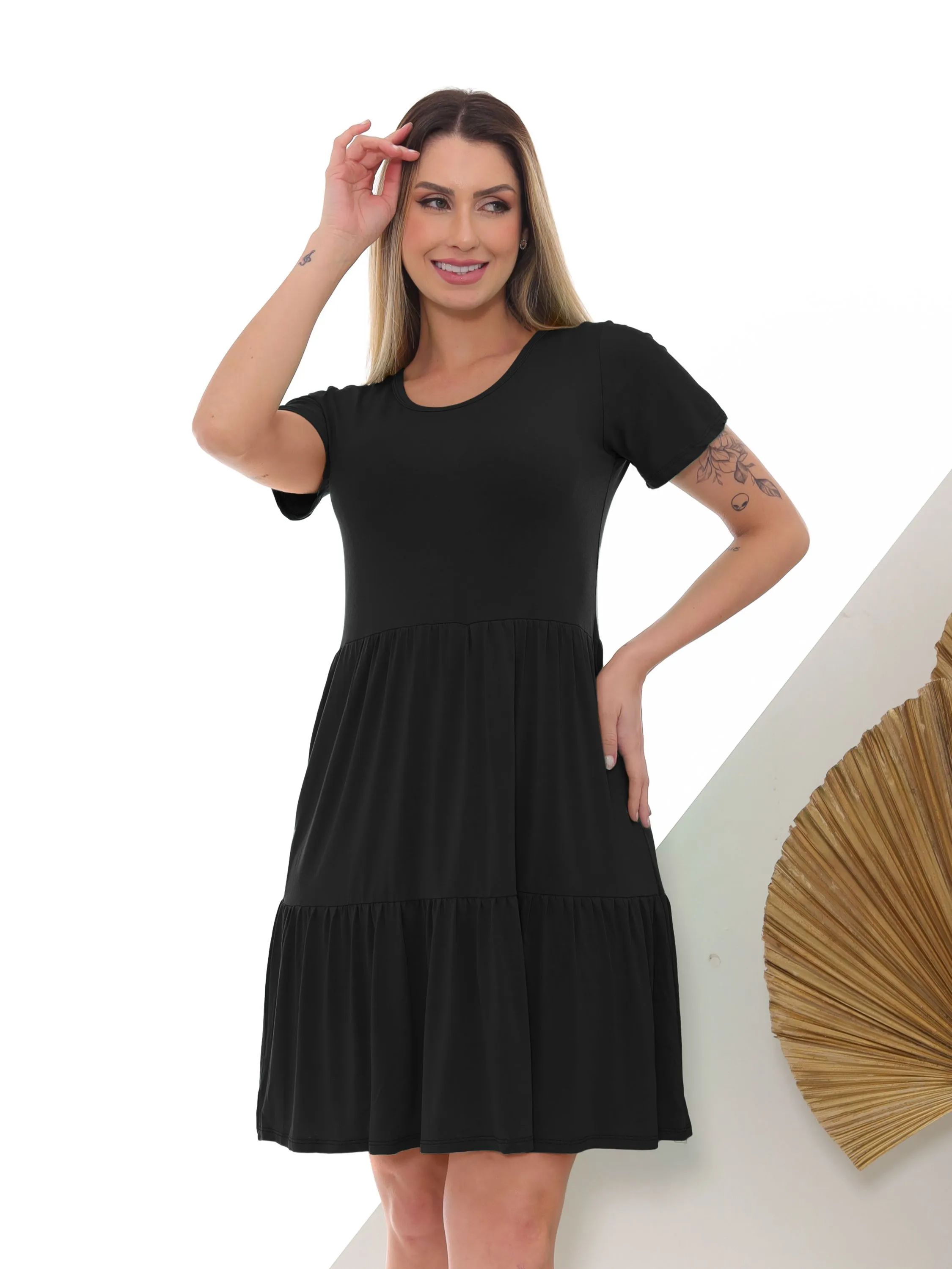 Vestido curto três marias verão com bolso feminino