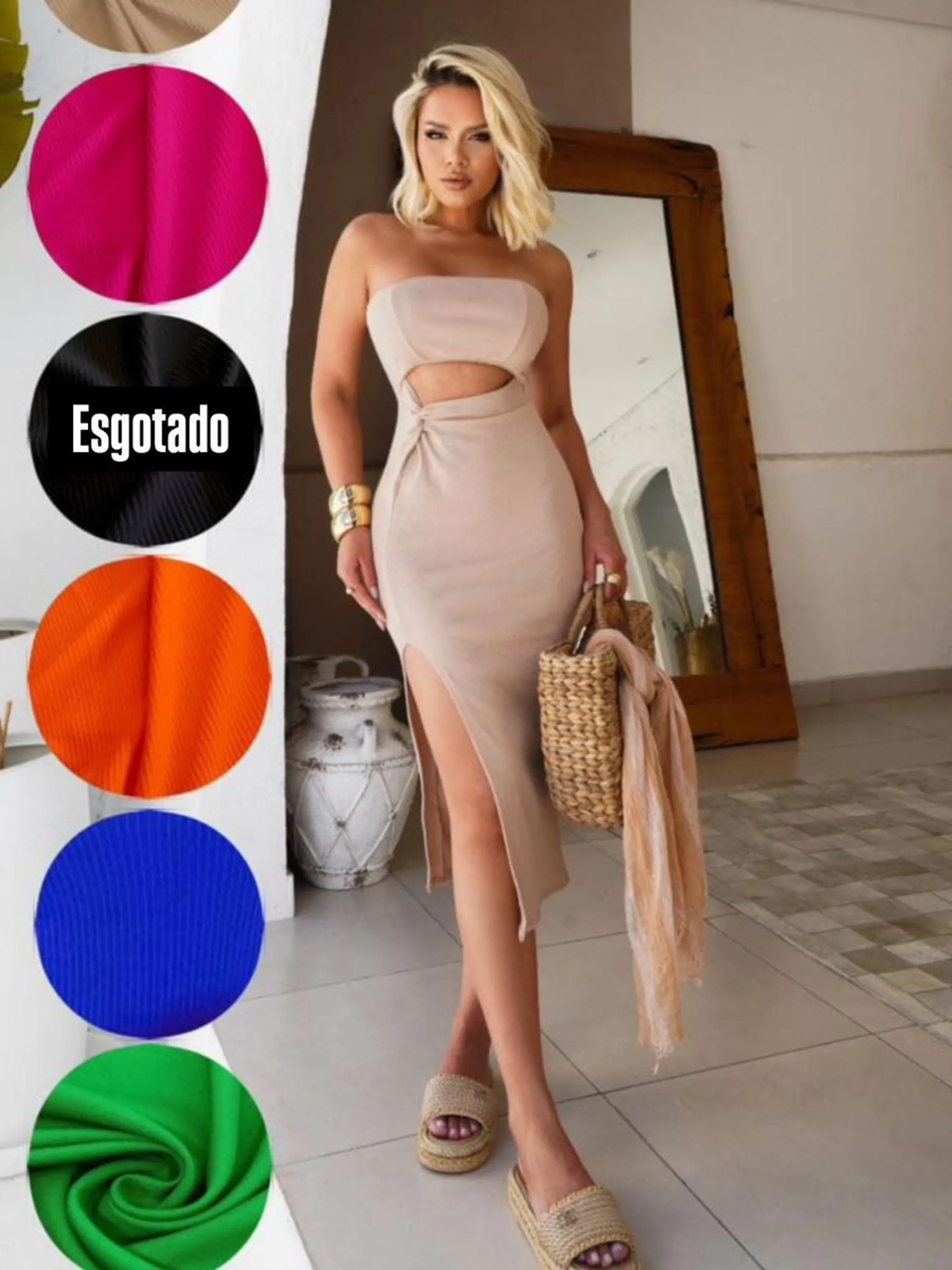 Vestido Midi Tomara que Caia com Fenda e Abertura