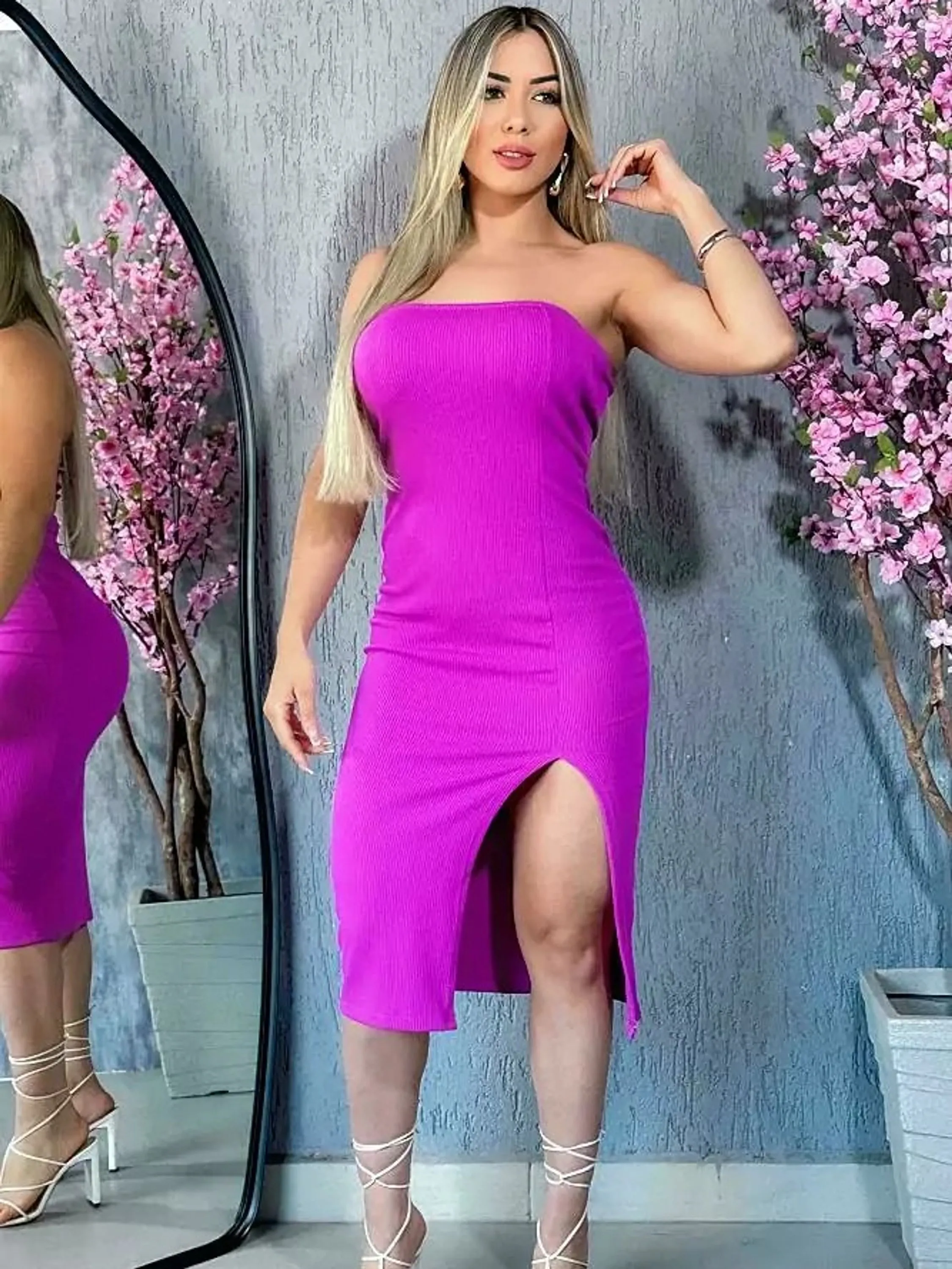 Vestido Midi Tomara Que Caia Com Fenda