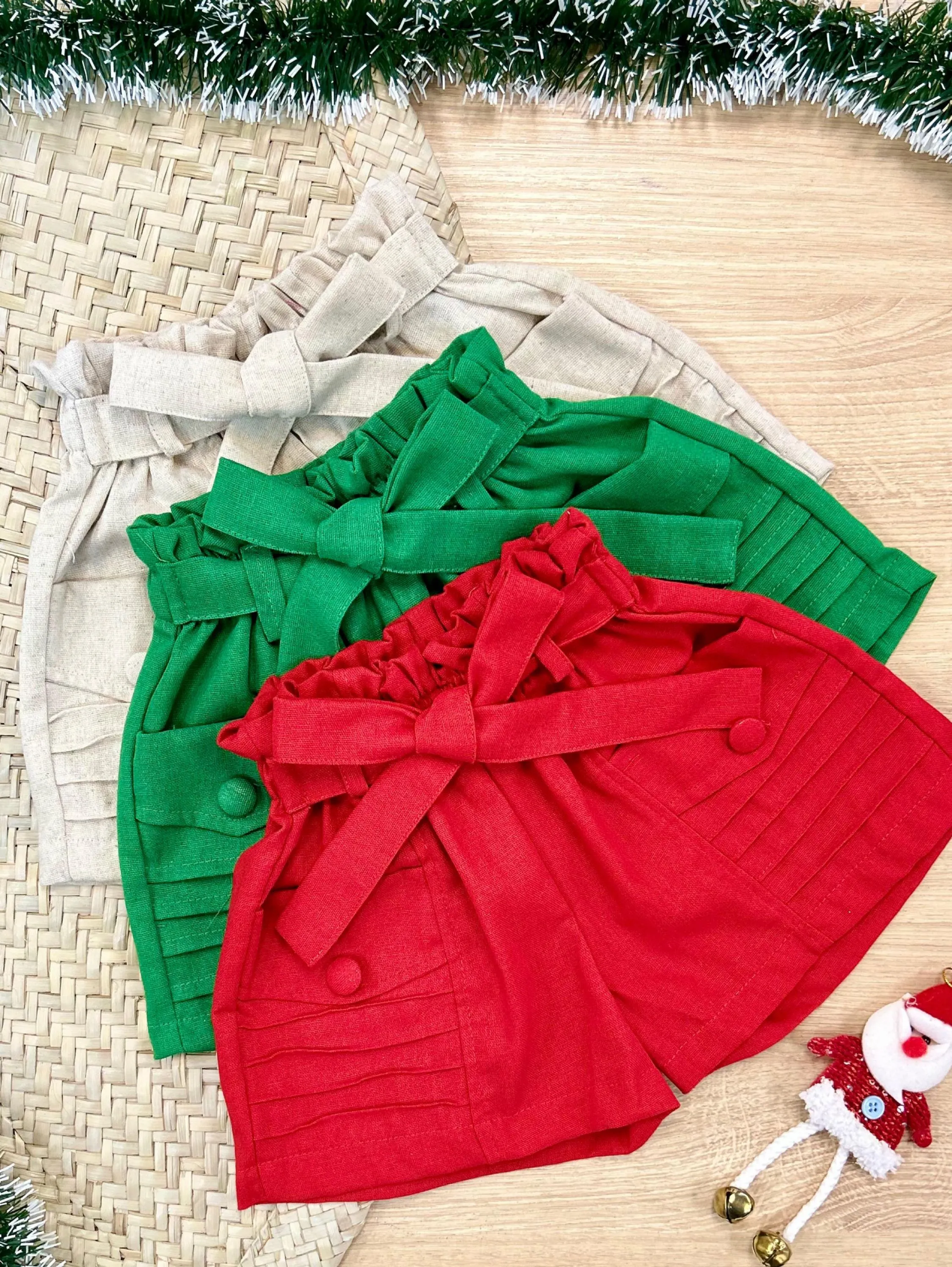 Short linho Natal infantil