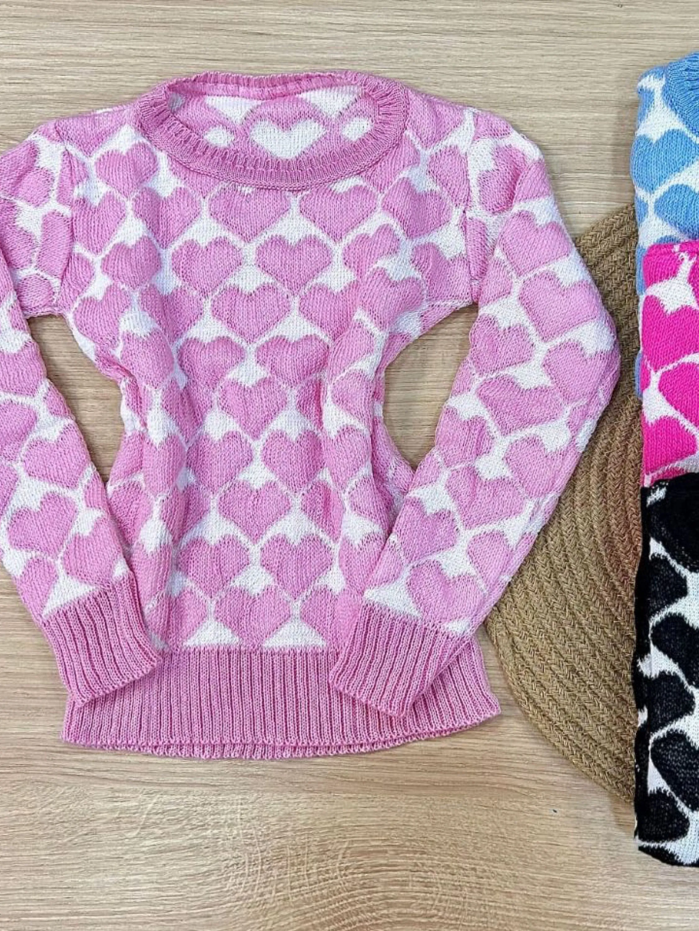 Blusa tricô coração infantil