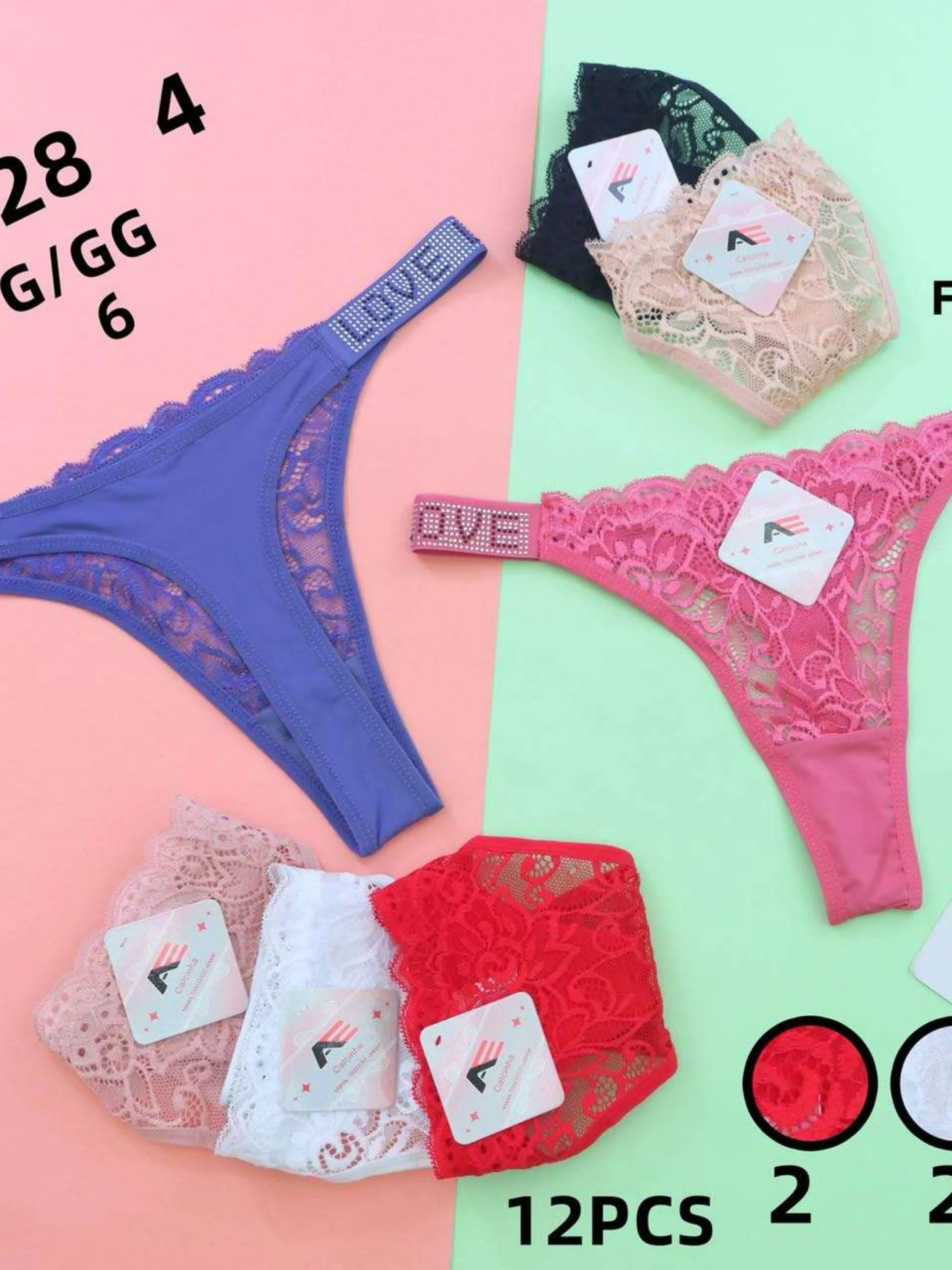 Kit 12 Calcinha de Renda Sexy  Love