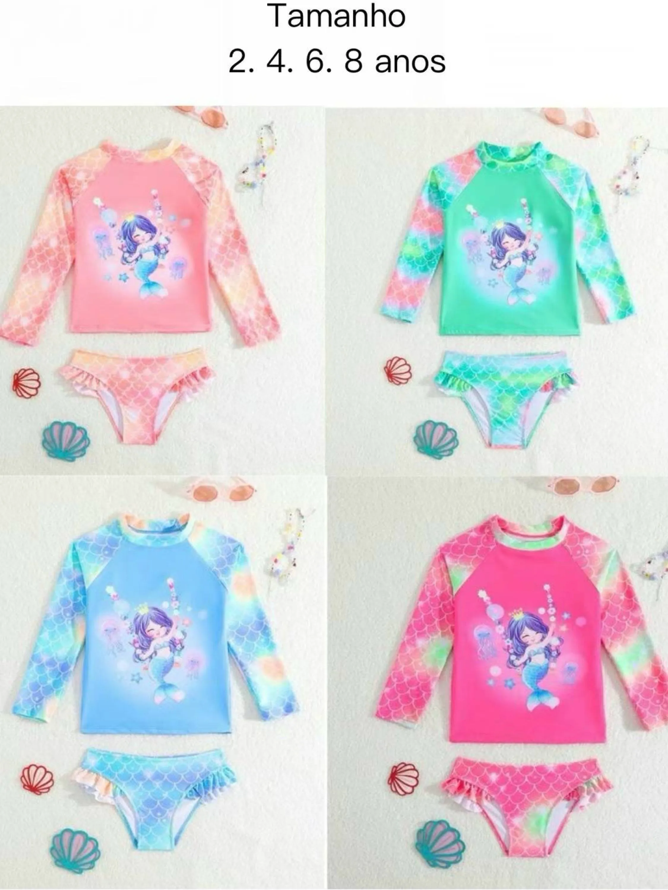 Biquíni Infantil Blusinha Manga Longa Moda Praia Piscina