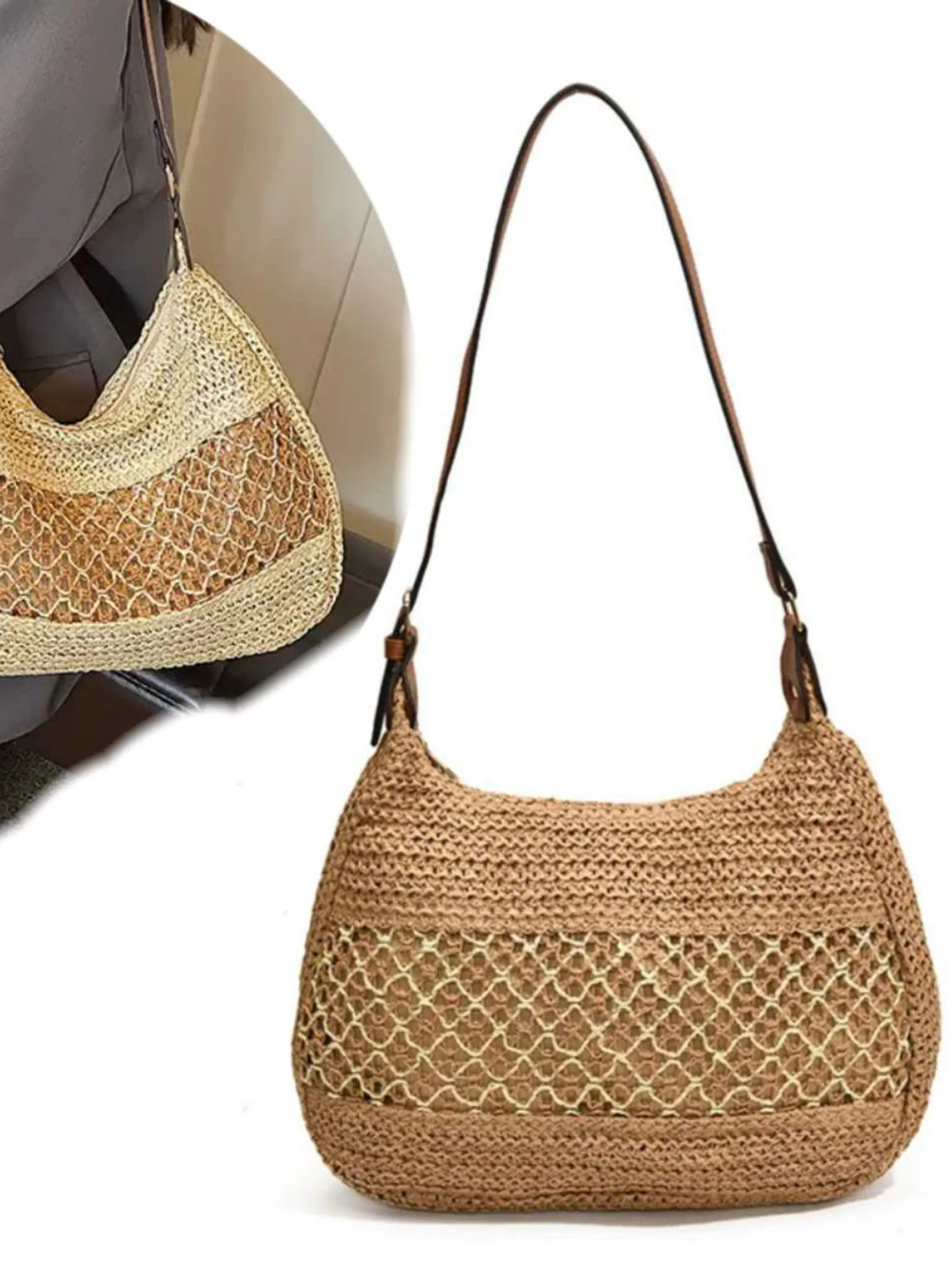 Bolsa de Ombro Feminina Boho em Palha – Temporada Verão 2025