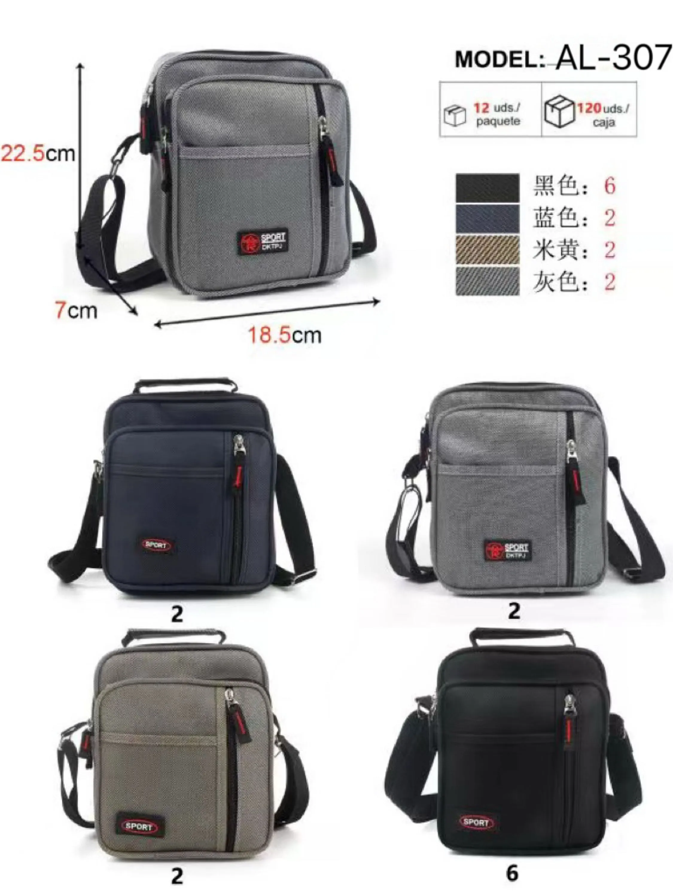 Bolsa masculina Transversal Multiziper AL-307