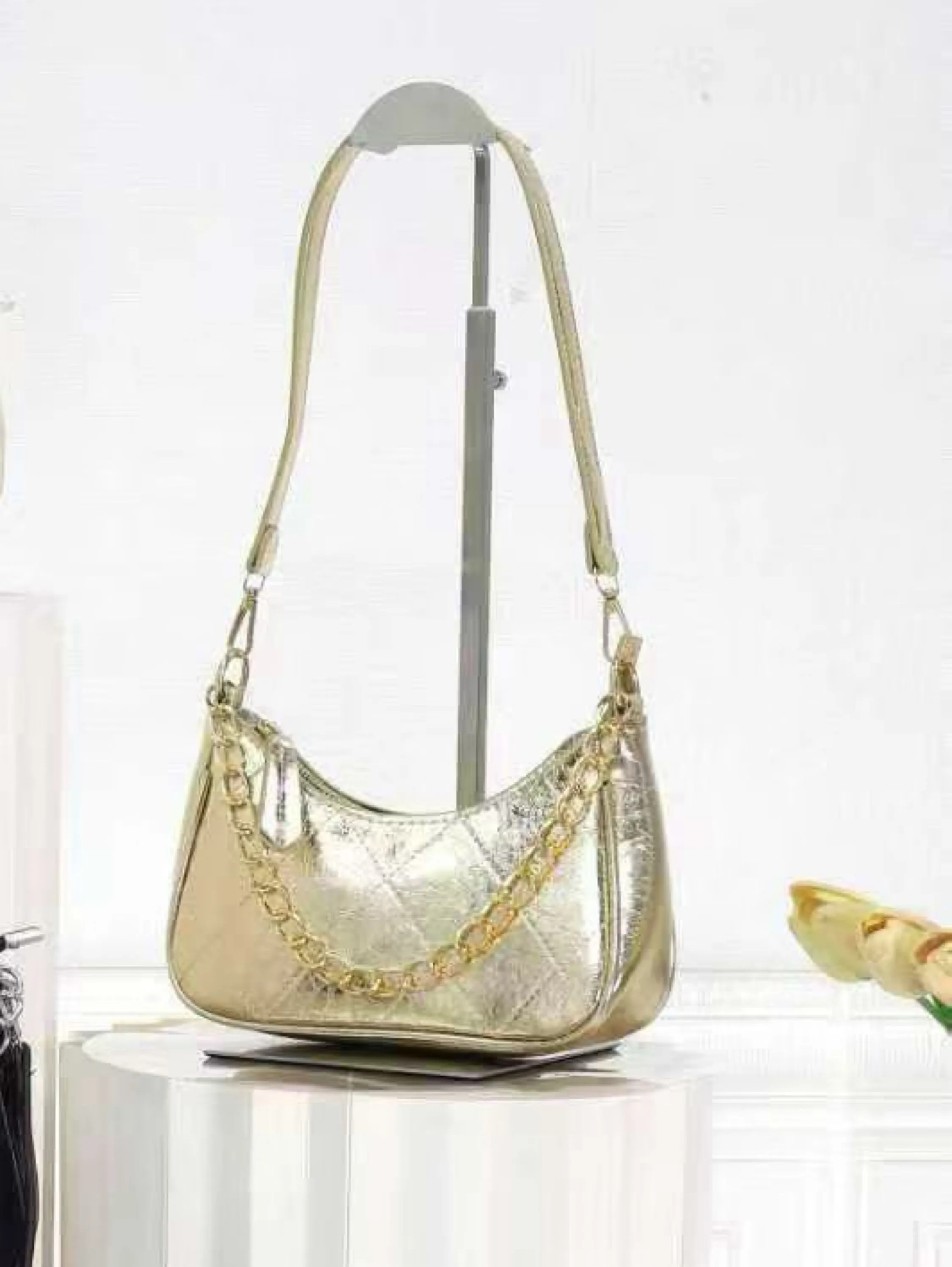 Bolsa metalizada com 2 alças bem linda e chic AL-1411