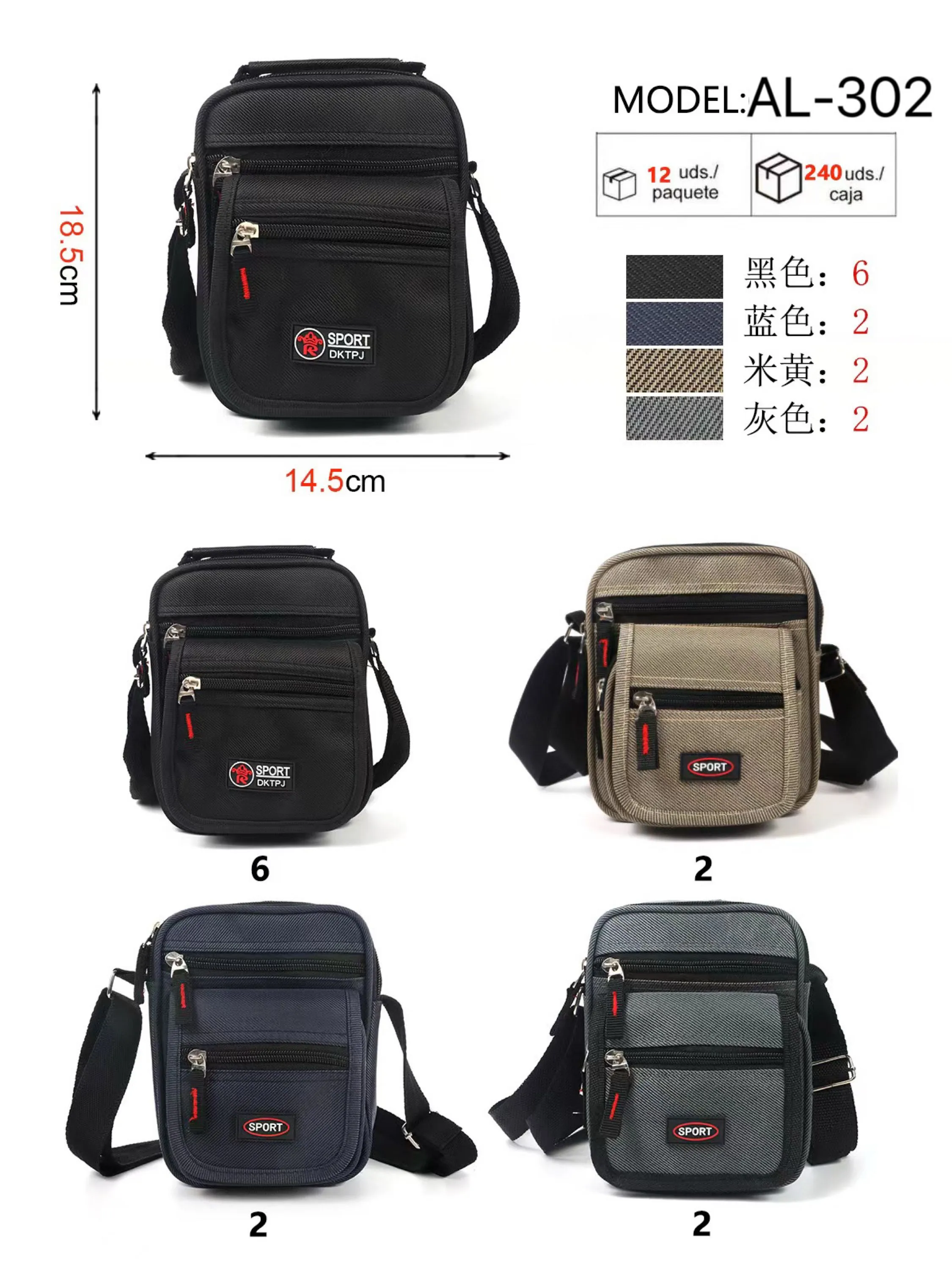 Cx 240Pçs Bolsa Transversal Masculina