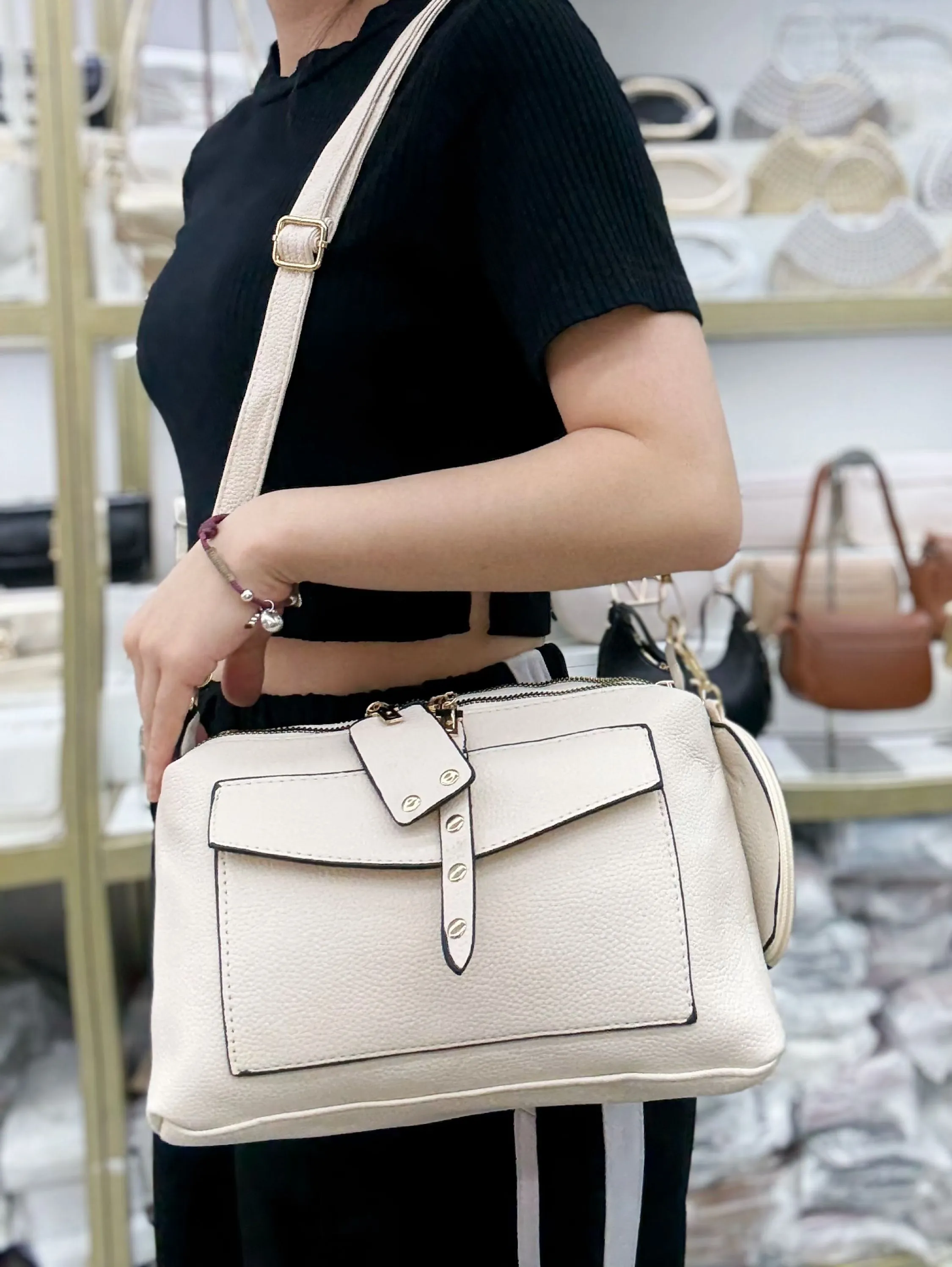 Bolsa Casual com 3 zíperes e bolso na frente AL-1204