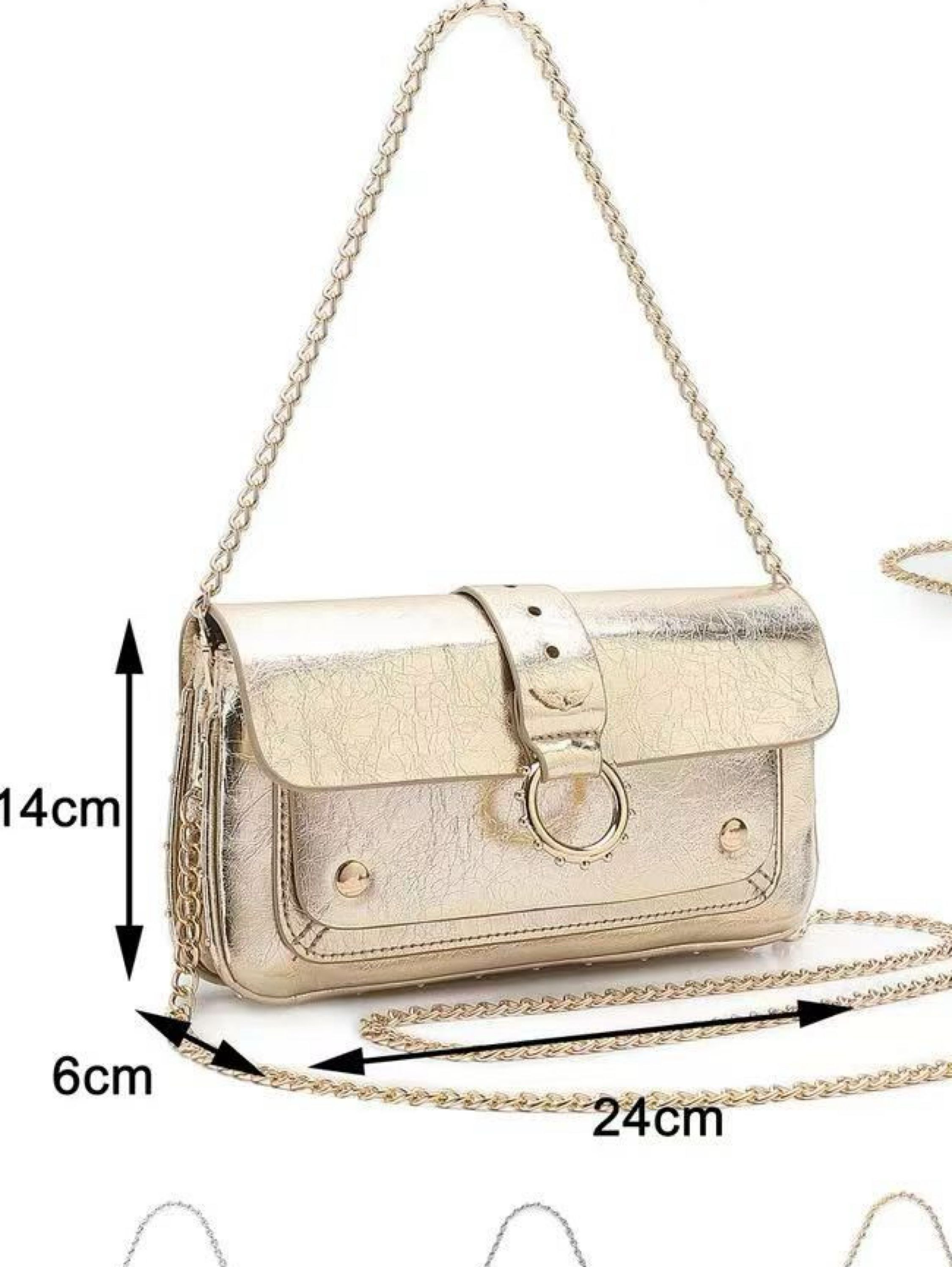 Bolsa metalizada bem chic com 2 alças de correntes AL-1356