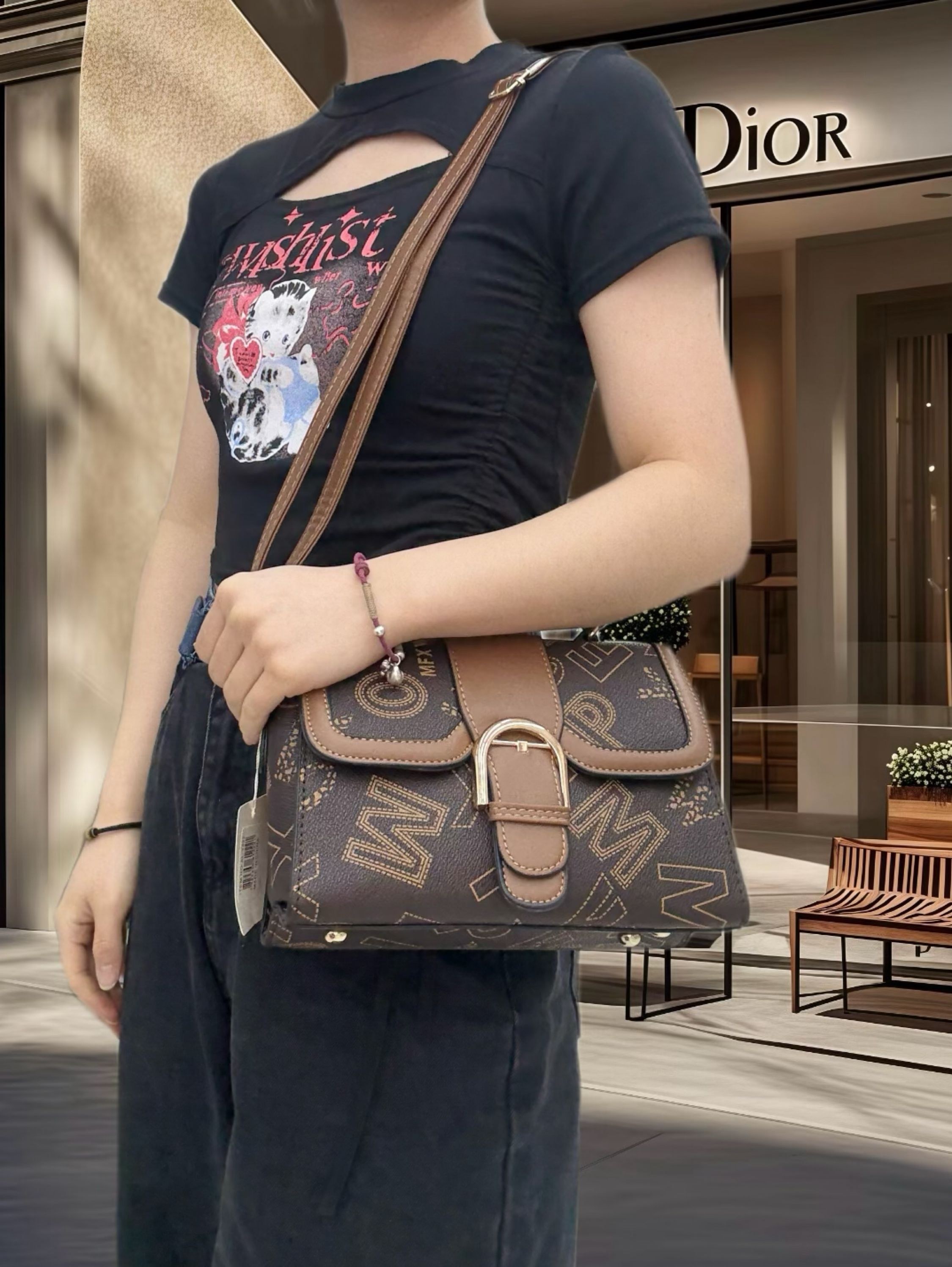 Bolsa Tiracolo combinação de duas cores AL-1222Letras