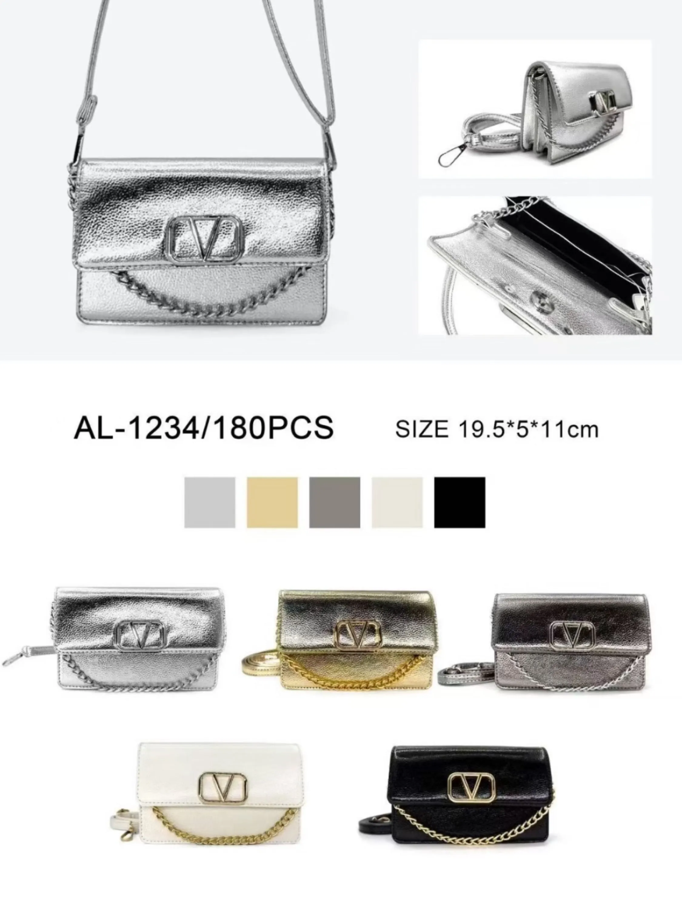 Bolsa tiracolo Metalizada inspiração Valentino AL-1234