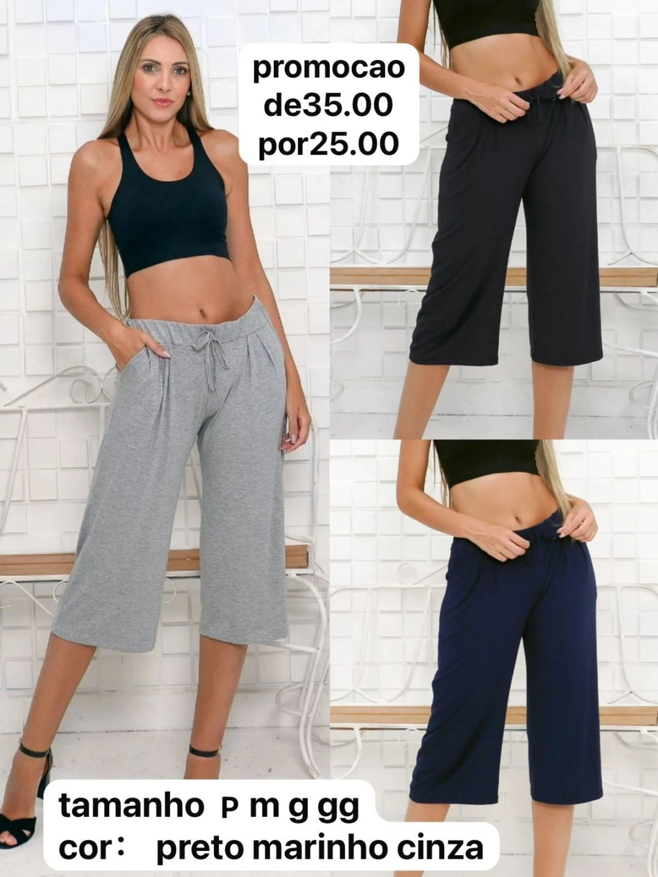 Promoção calça pantacourt cós alto de malha moletinho