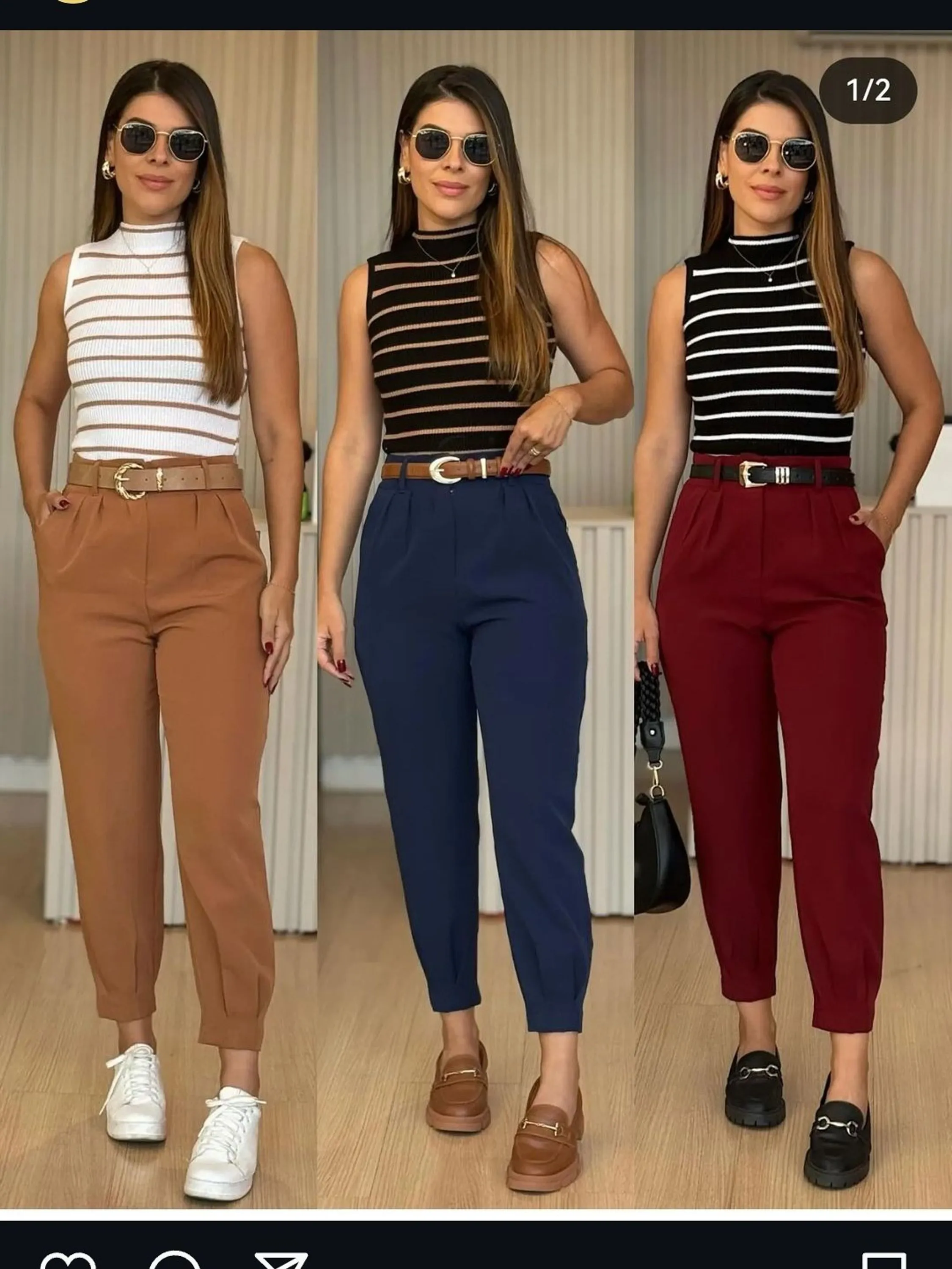 Calça cenoura tecido Alfaiataria moda blogueira