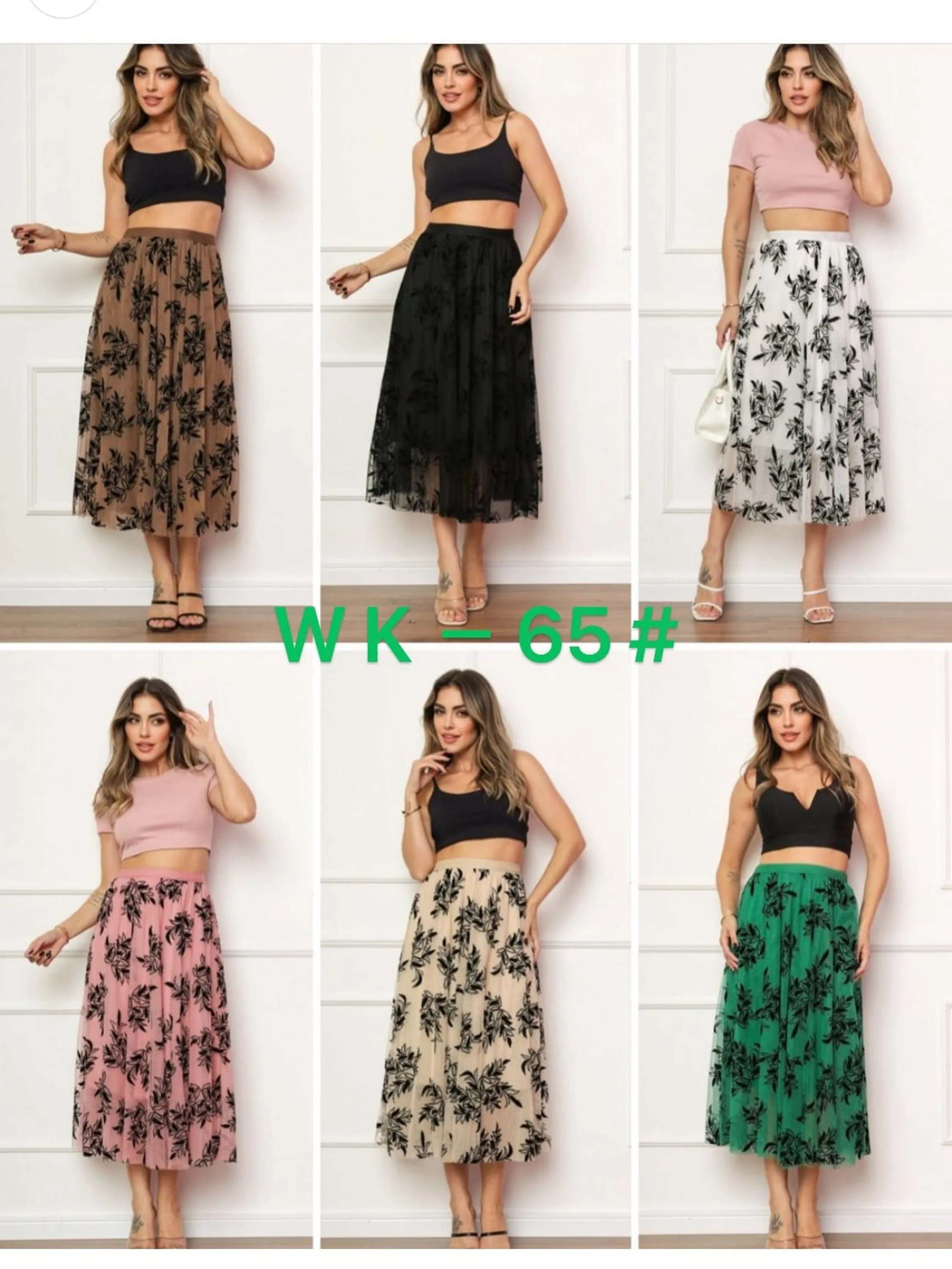 Saia Midi Floral Tecido Tule