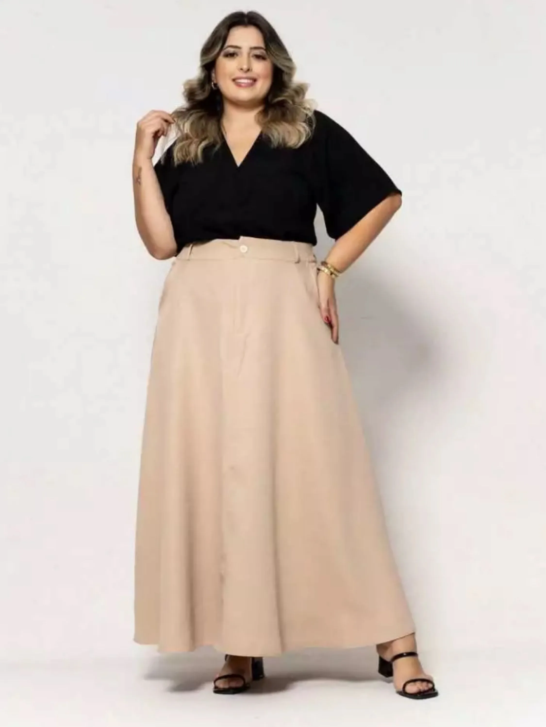 Saia Longa Alfaiataria Moda Evangélica Tendência Com Cinto Plus Size