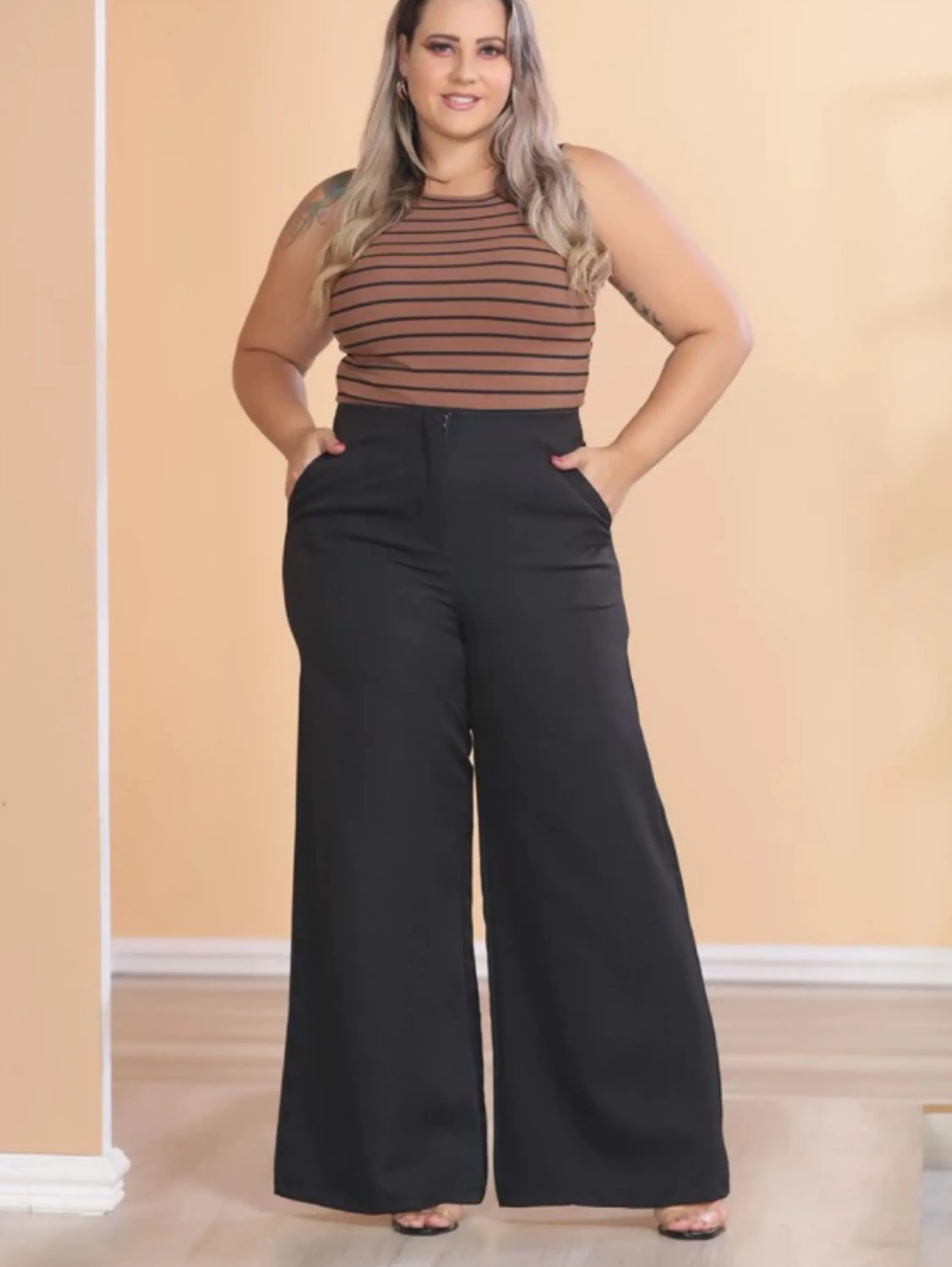 Calças pantalona Alfataria moda feminina plus Size Com zíper 469#