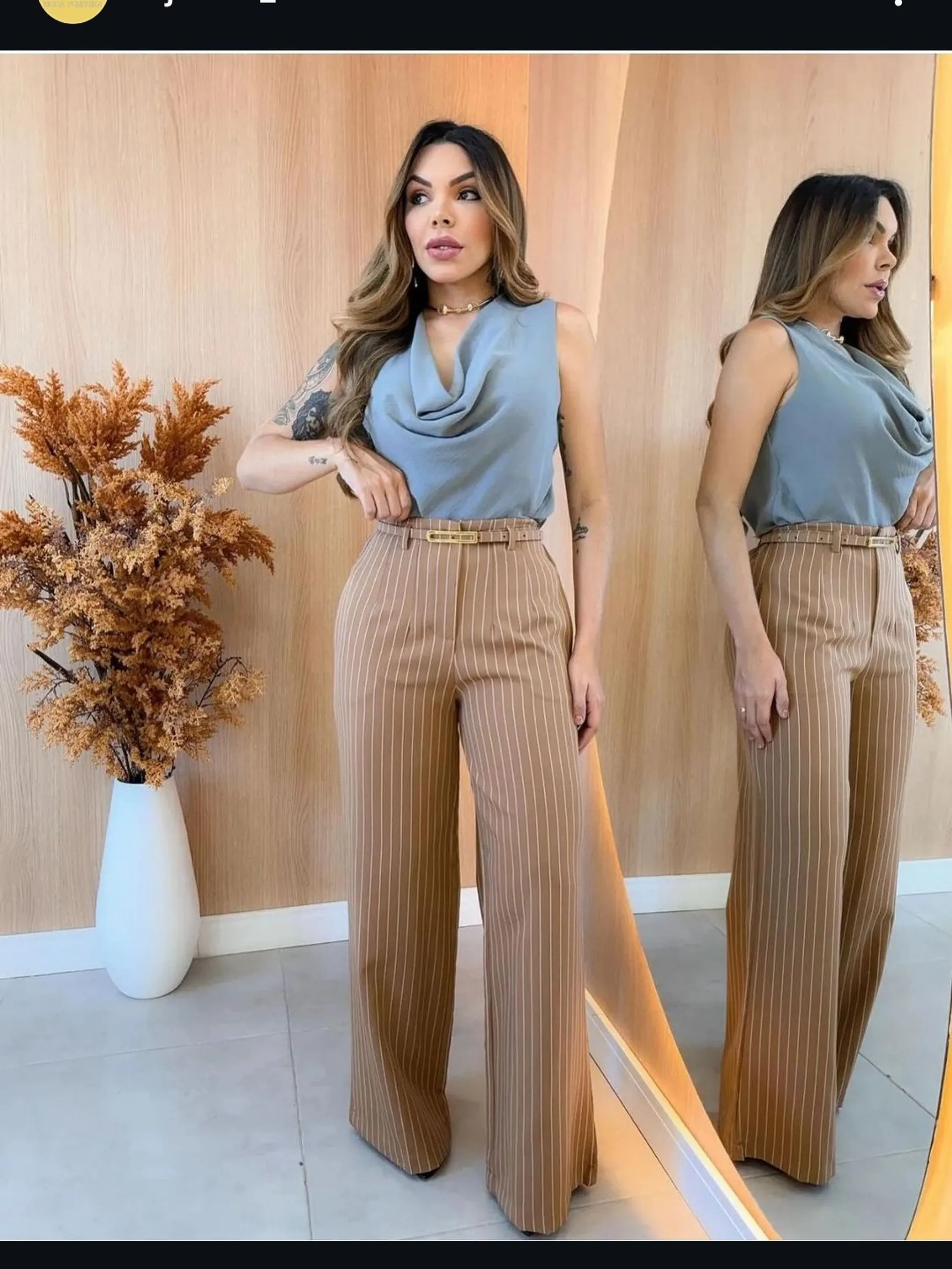 Calça Risca de Giz moda Elegância