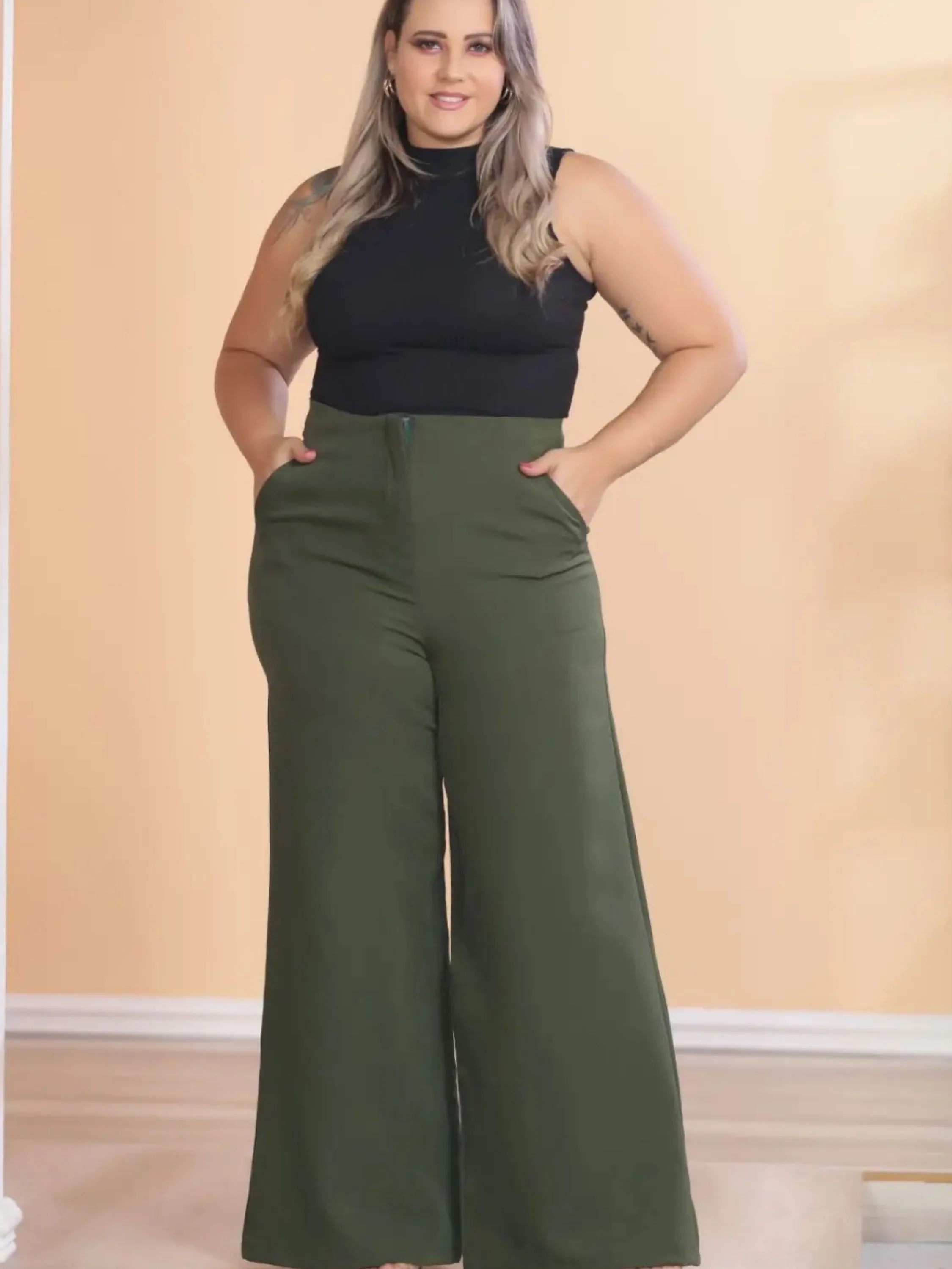 calca alfaiataria pantalona zara PLUS SIZE