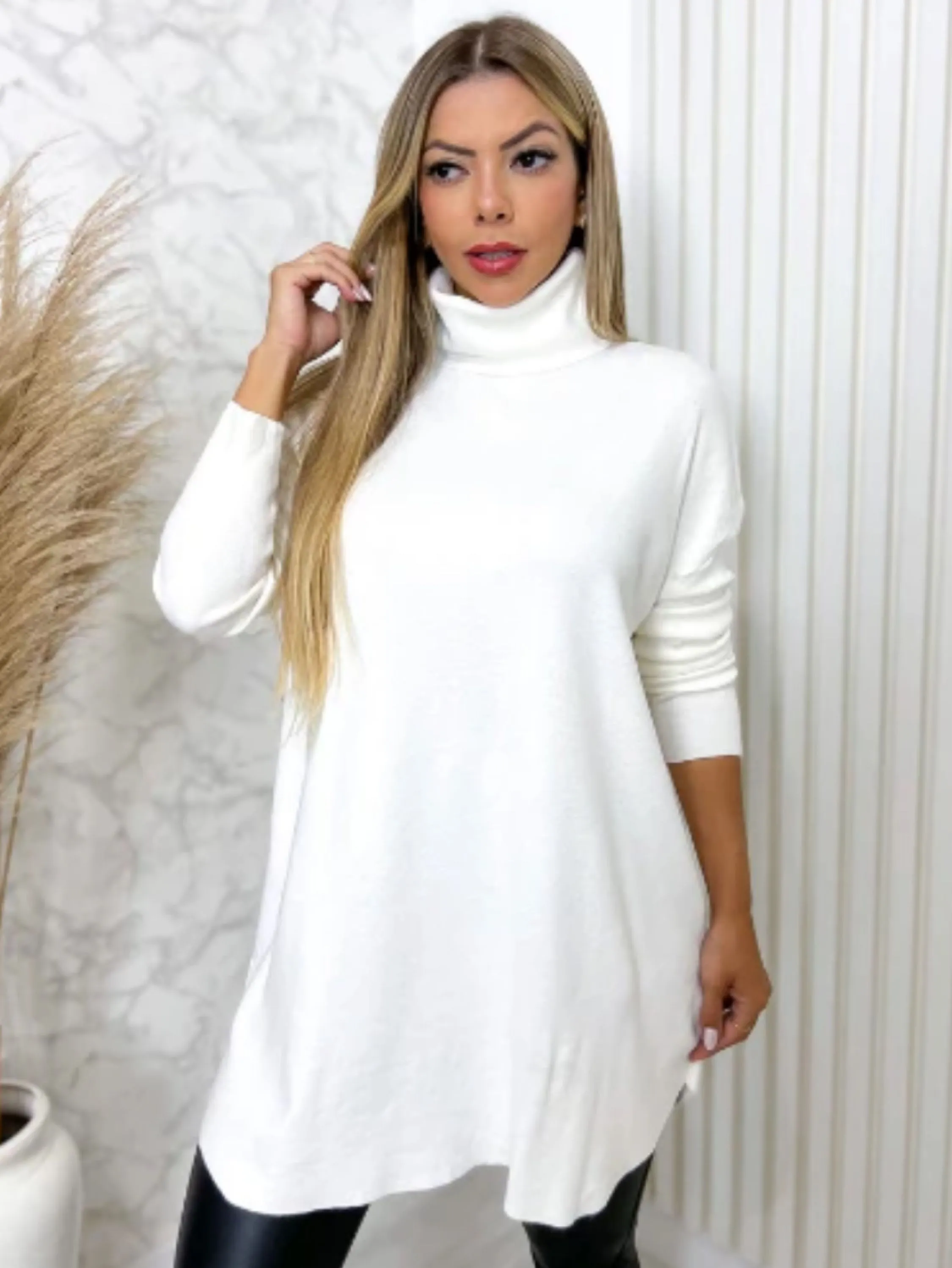 Blusa Feminina Suéter Poncho Modal Gola alta inverno