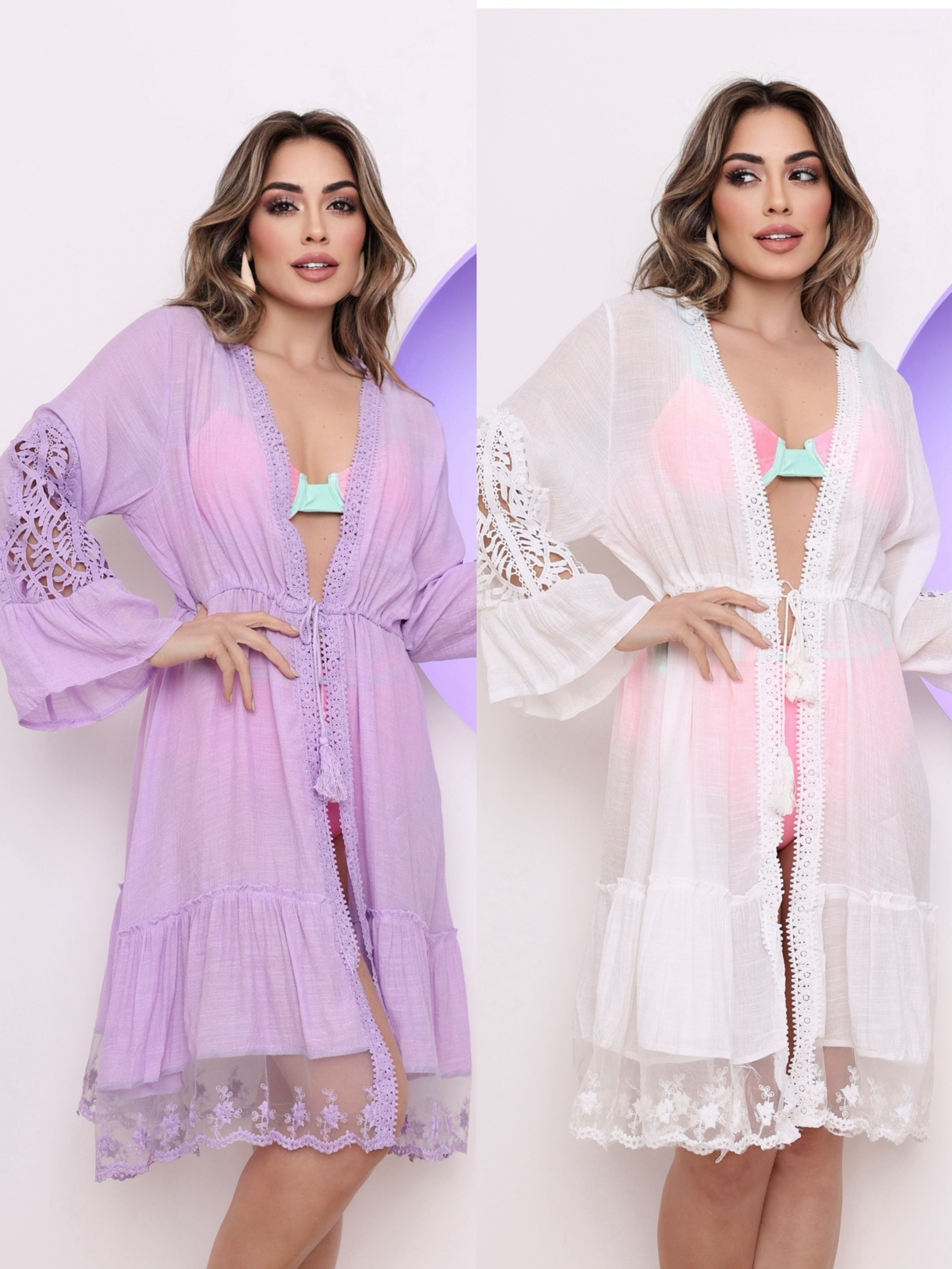 Saída De Praia kimono Curta com Tule 925