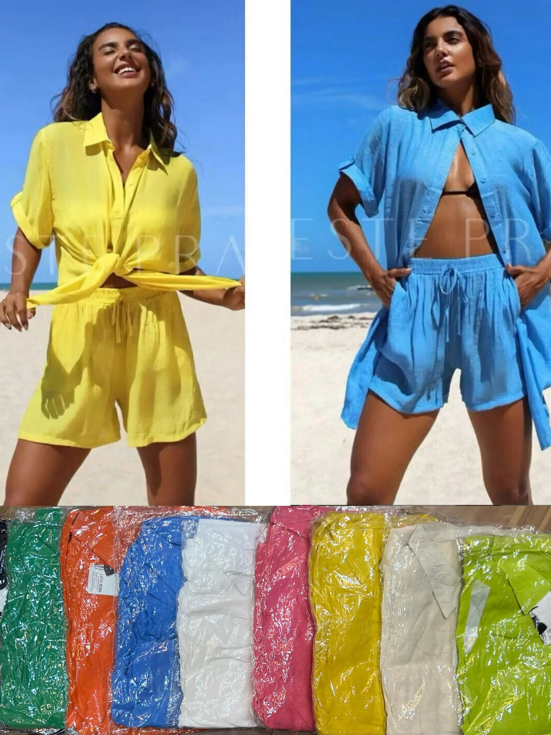 Conjunto Saida De Praia Camisa e Short Moda Praia T2403