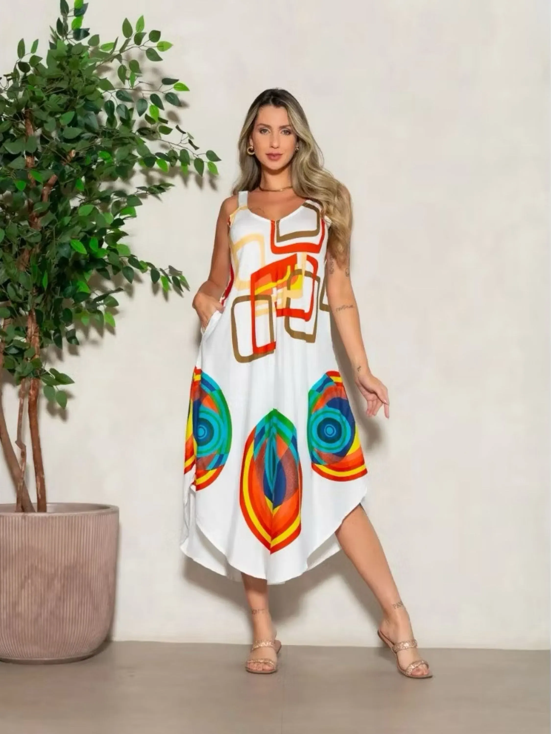 Vestido Midi Indiano Estampa