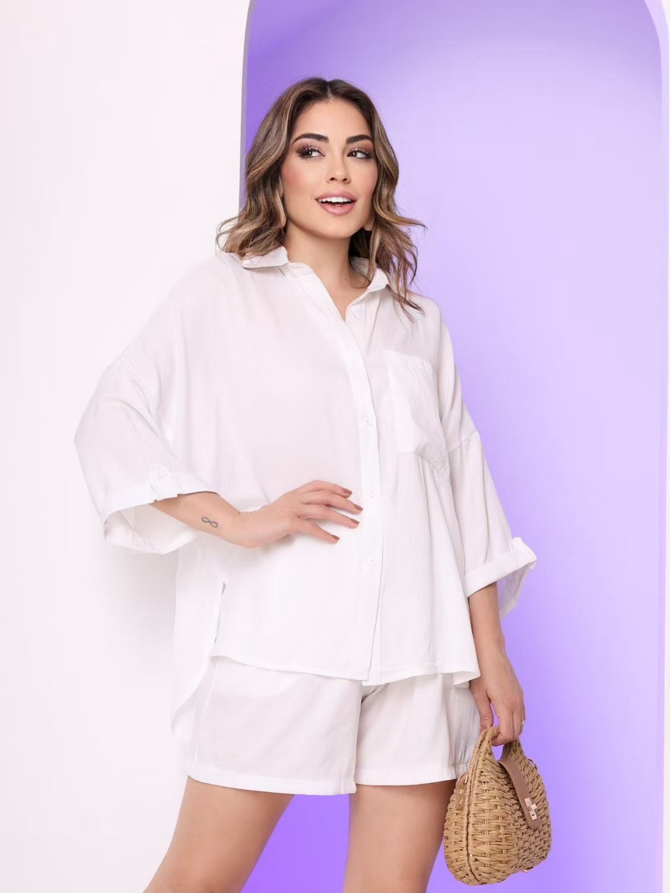 Conjunto Camisa e Short Saída de Praia Moda Verão 2506