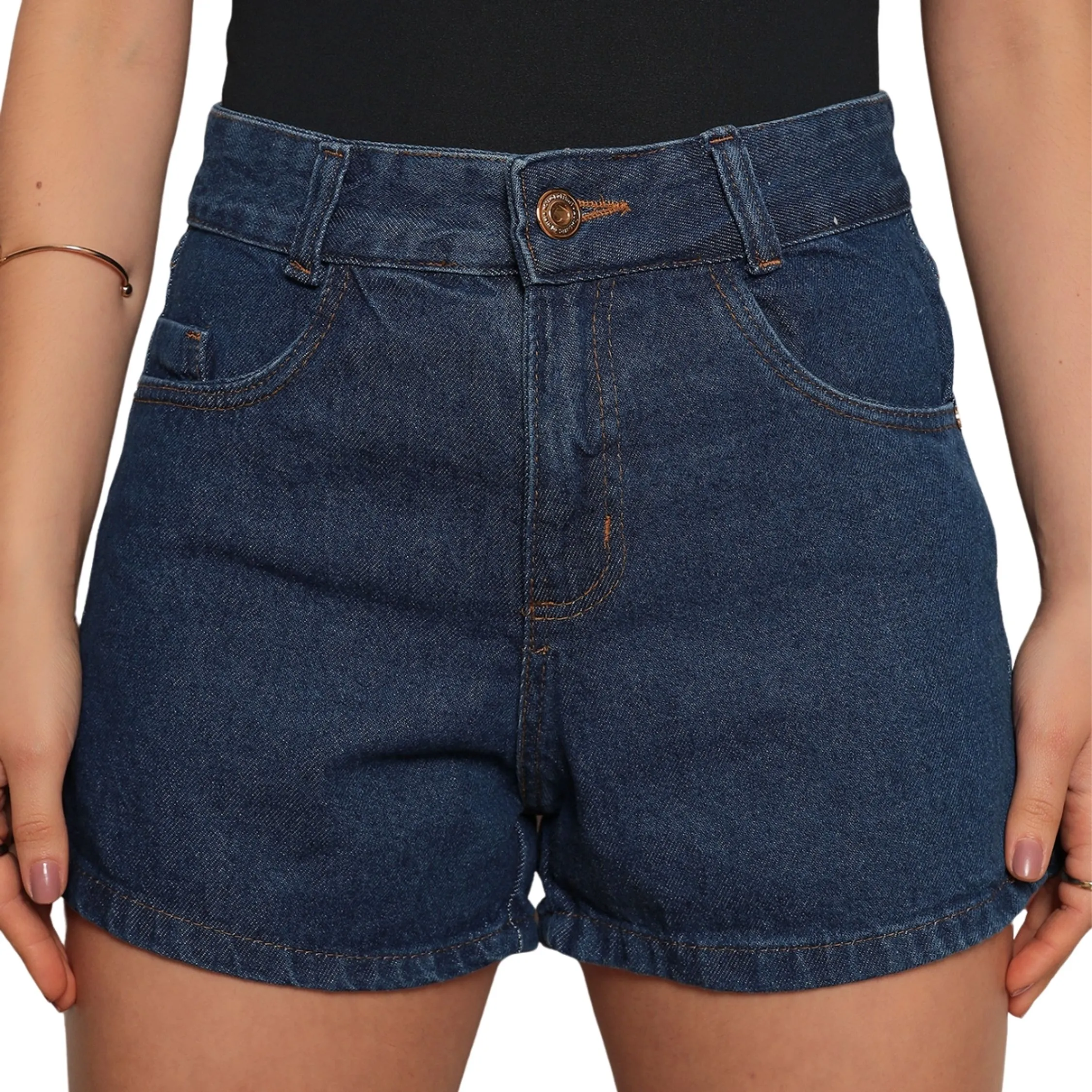 Shorts Jeans Feminino Cós Elevado Básico Dia a Dia Cintura