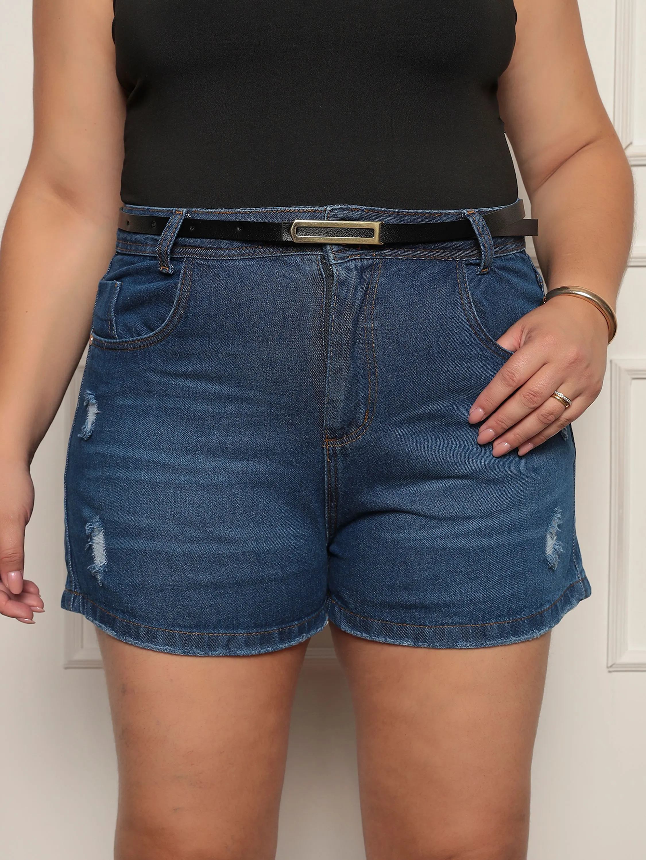 Short Feminino Plus Size Com Cinto Stone Puidos