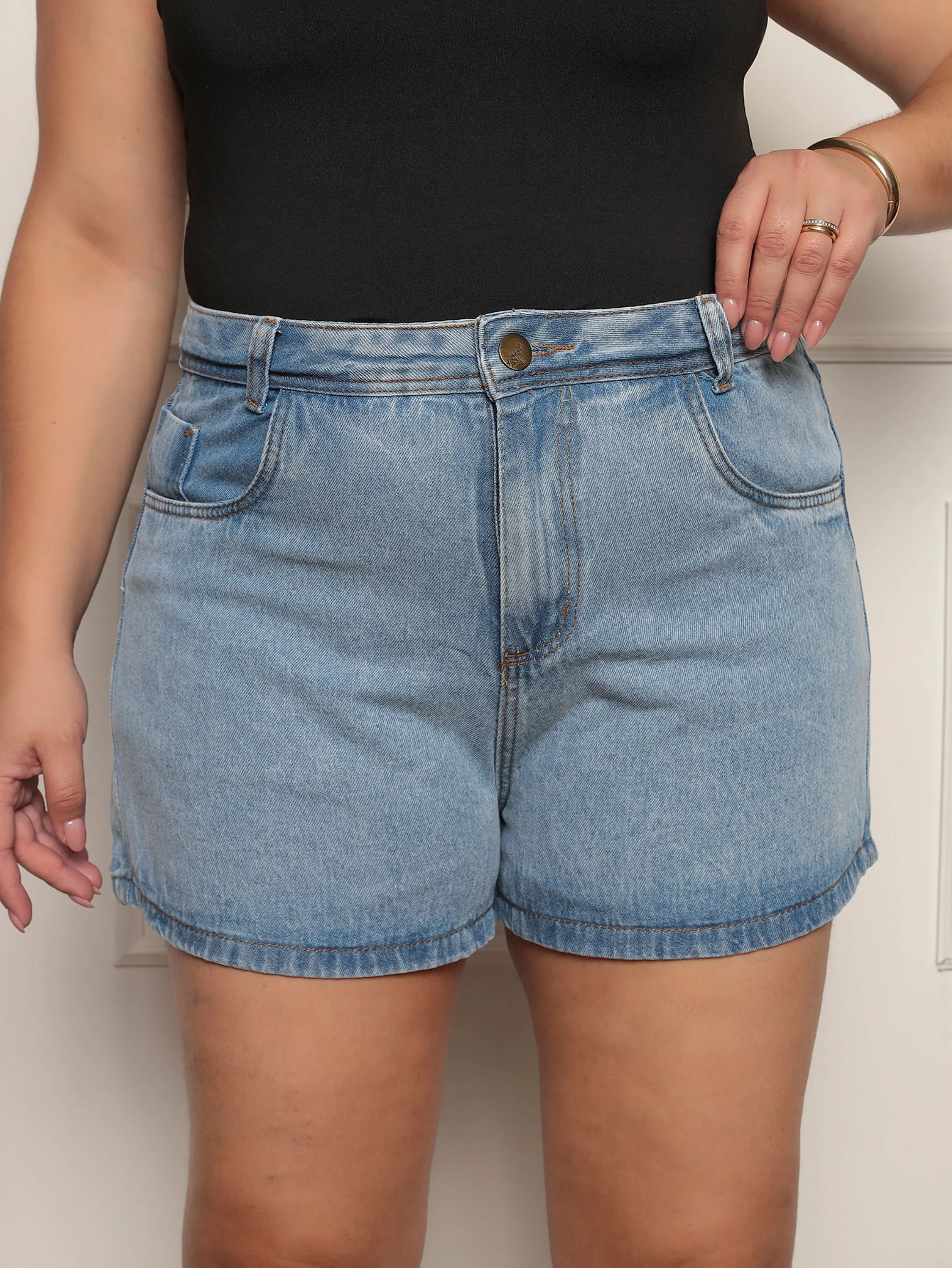 Short Plus Size Feminino Marmorizado Claro Dia a Dia