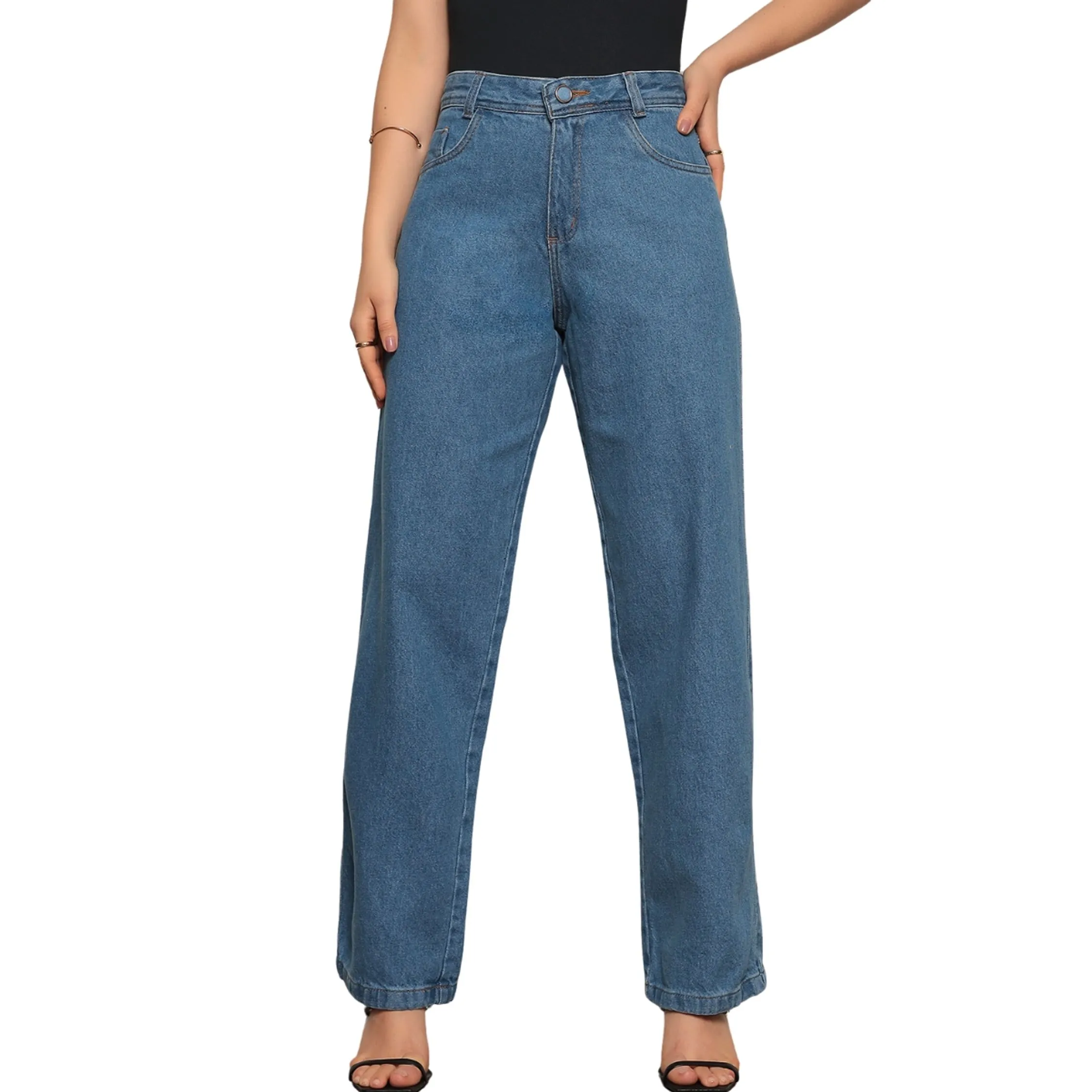 Calça Wide Leg Jeans Clara Tendência Feminina Social