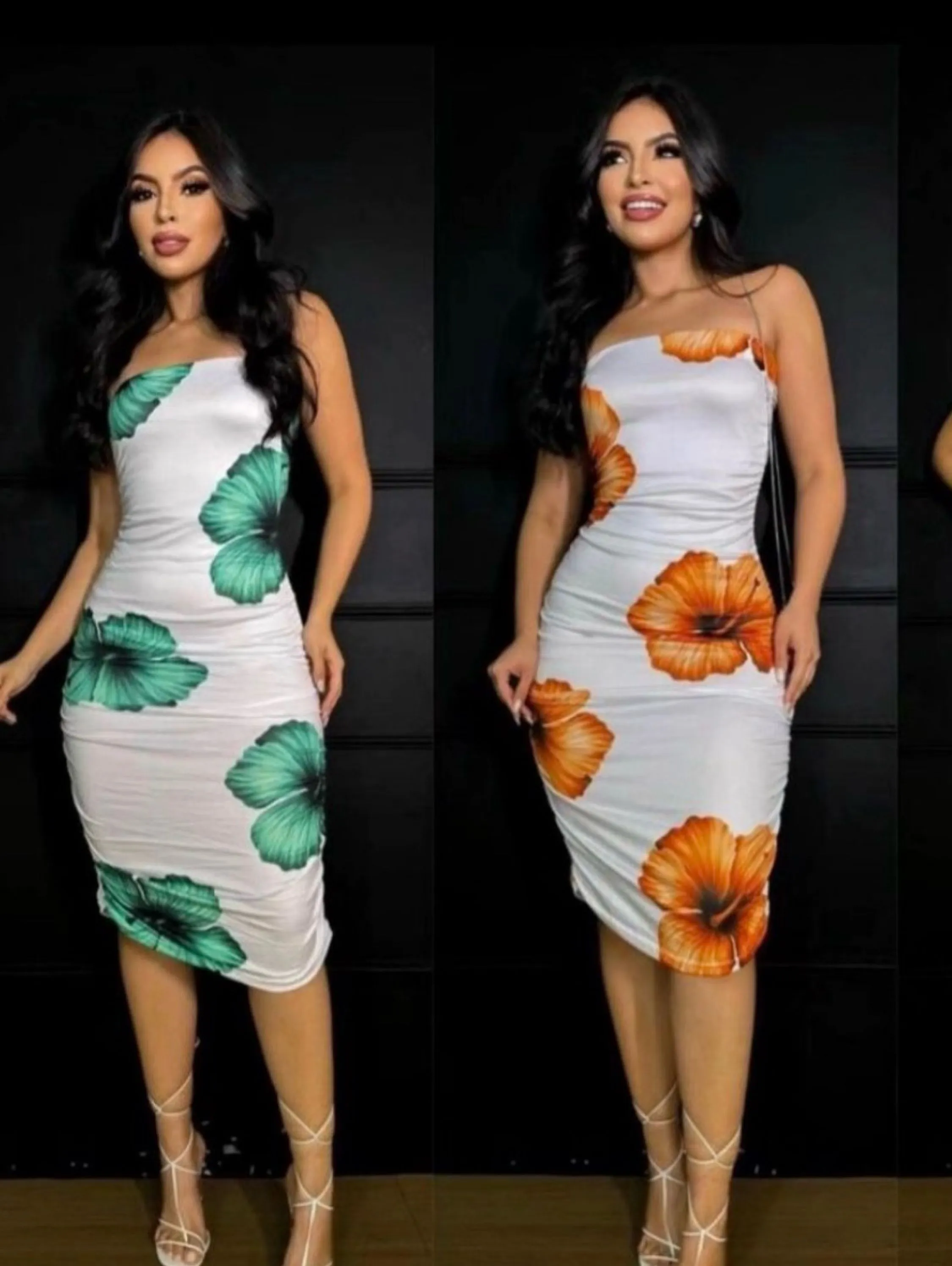 VESTIDO MIDI FRANZIDO DE FLOR