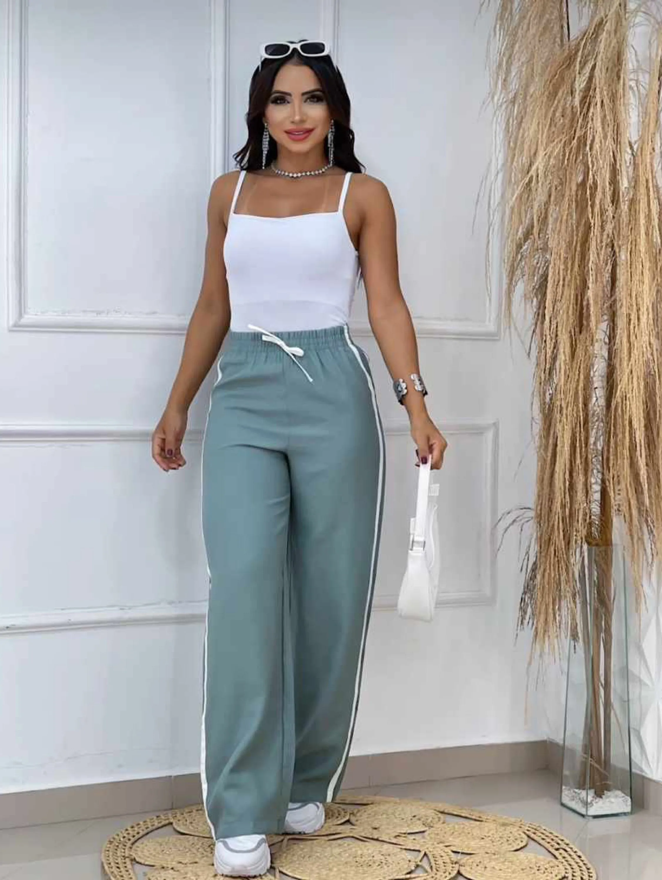 Calça Pantalona Wide Leg TrackPants Listra Lateral