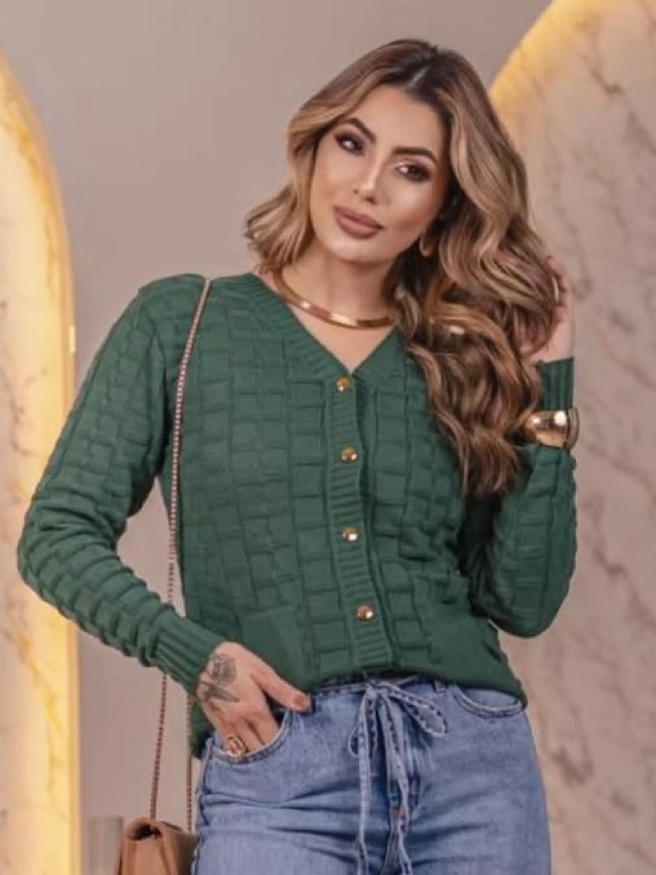 Blusa inverno modal com botão frontal