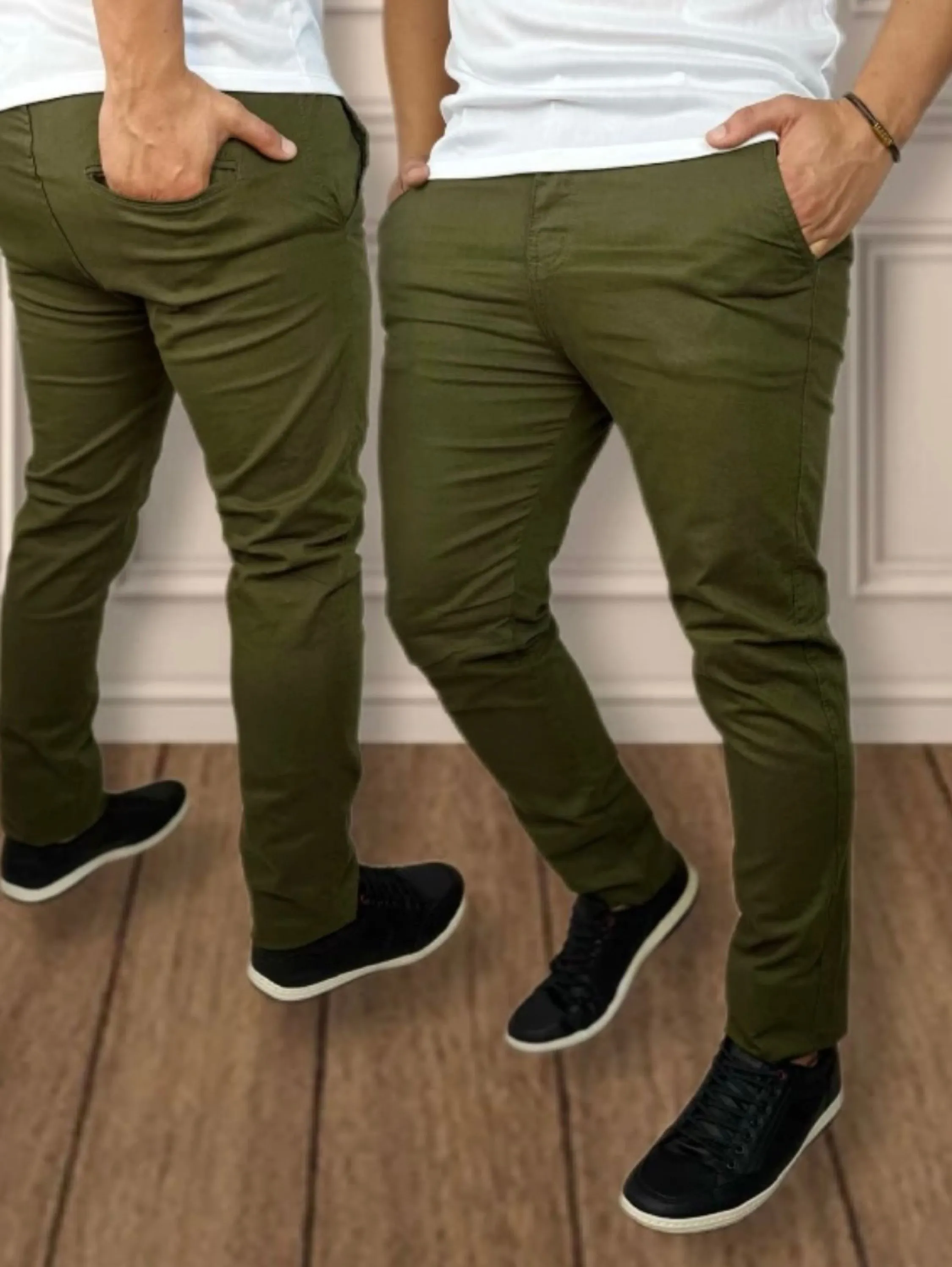 Calça Masculina de Sarja Casual com bolso.