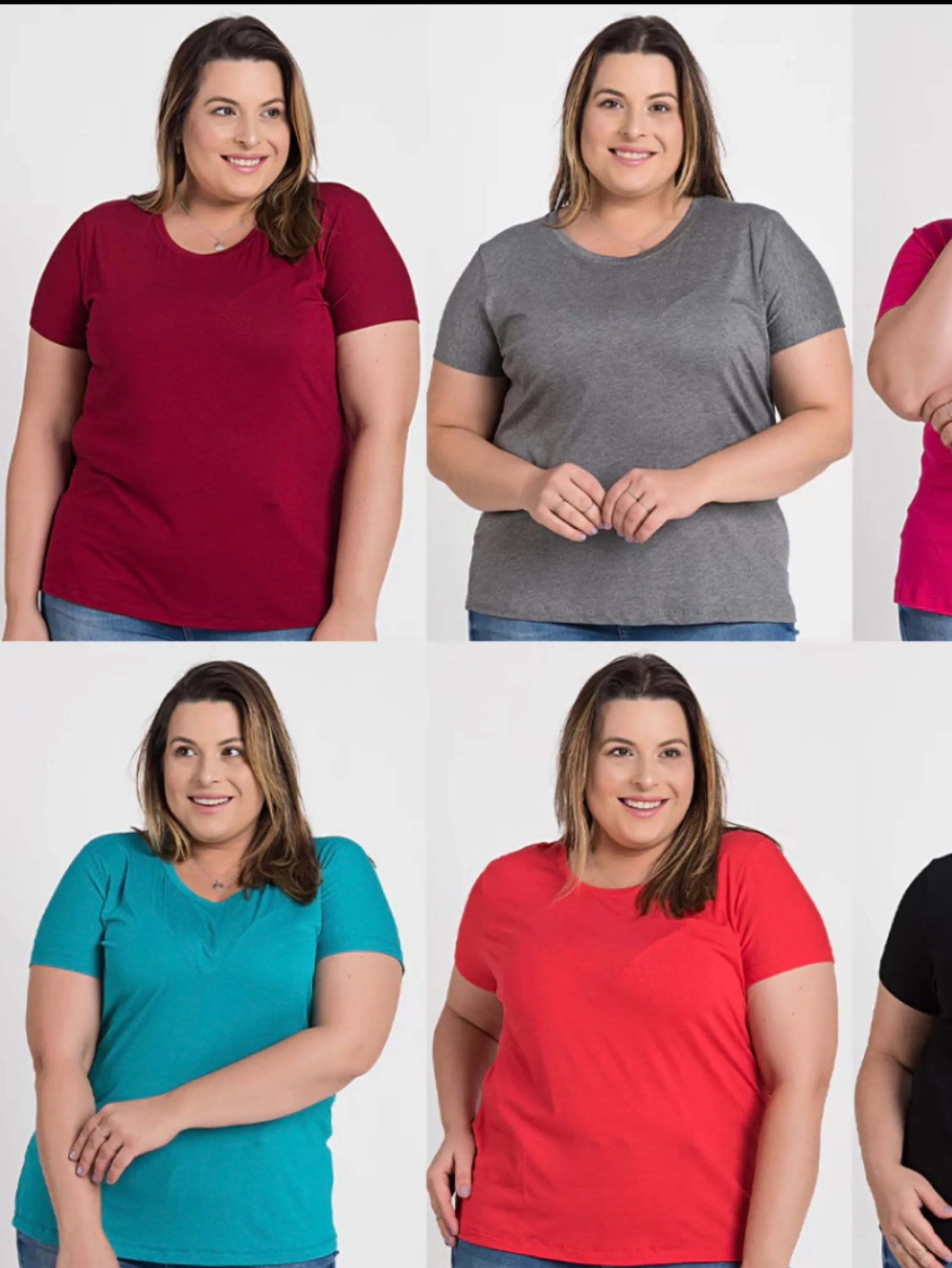 Kit 2 T-Shirt Feminina Plus Size G1 a G8 Viscolycra Gola Redonda Camiseta Básica Modelagem Soltinha