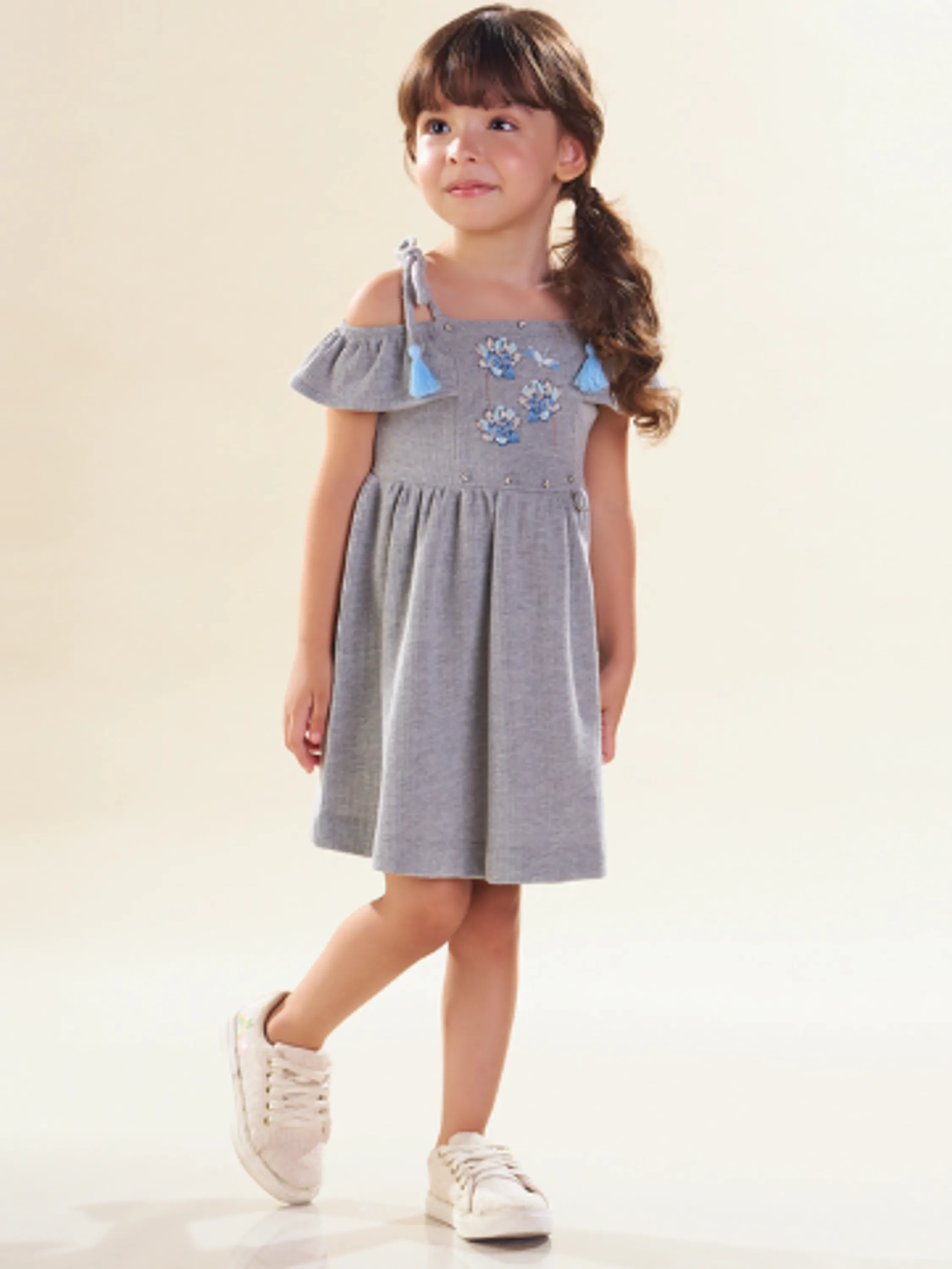 Vestido Infantil em Jacquard  Flores e borboletas   1 ao 4 |  2100094