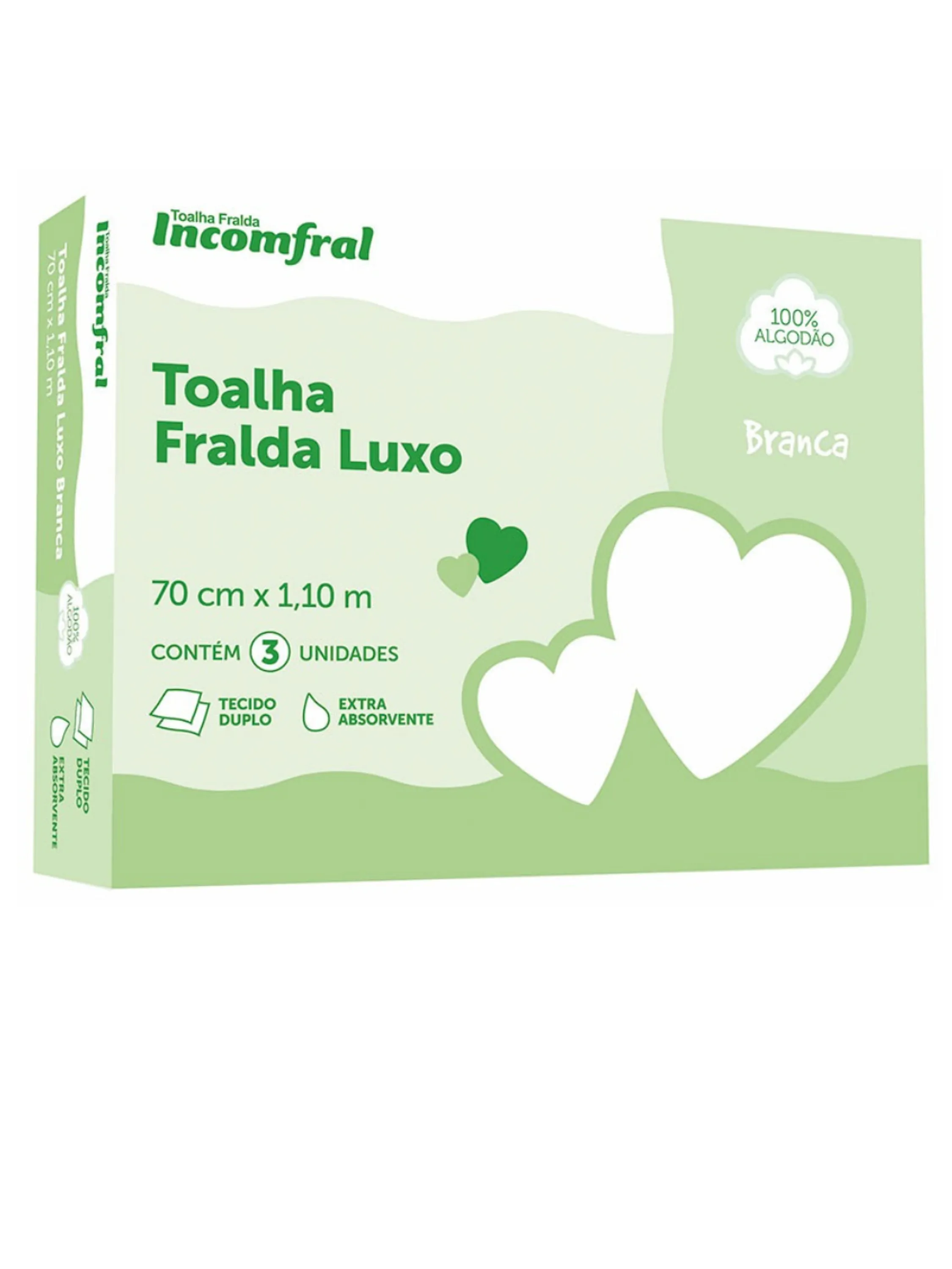 Toalha Fralda Luxo lisa 70cm x 1,10m 3 unid.|
0100330403