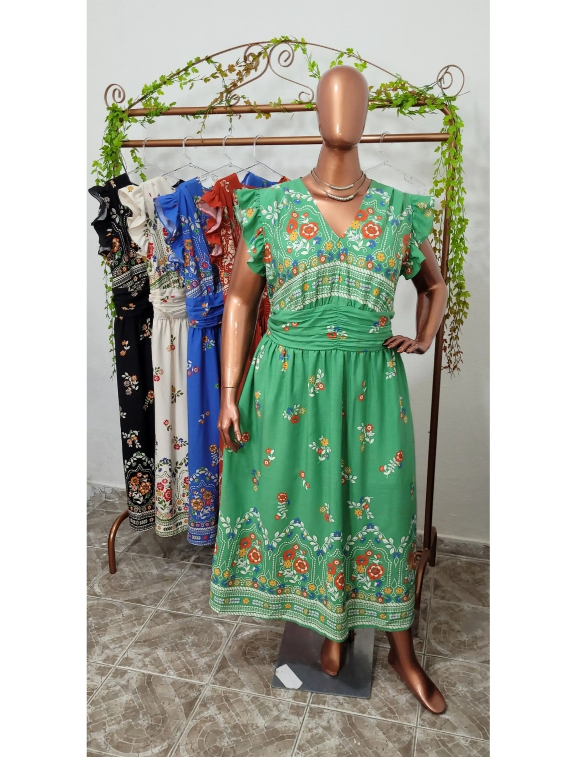 Vestido Manga Babado Longuete