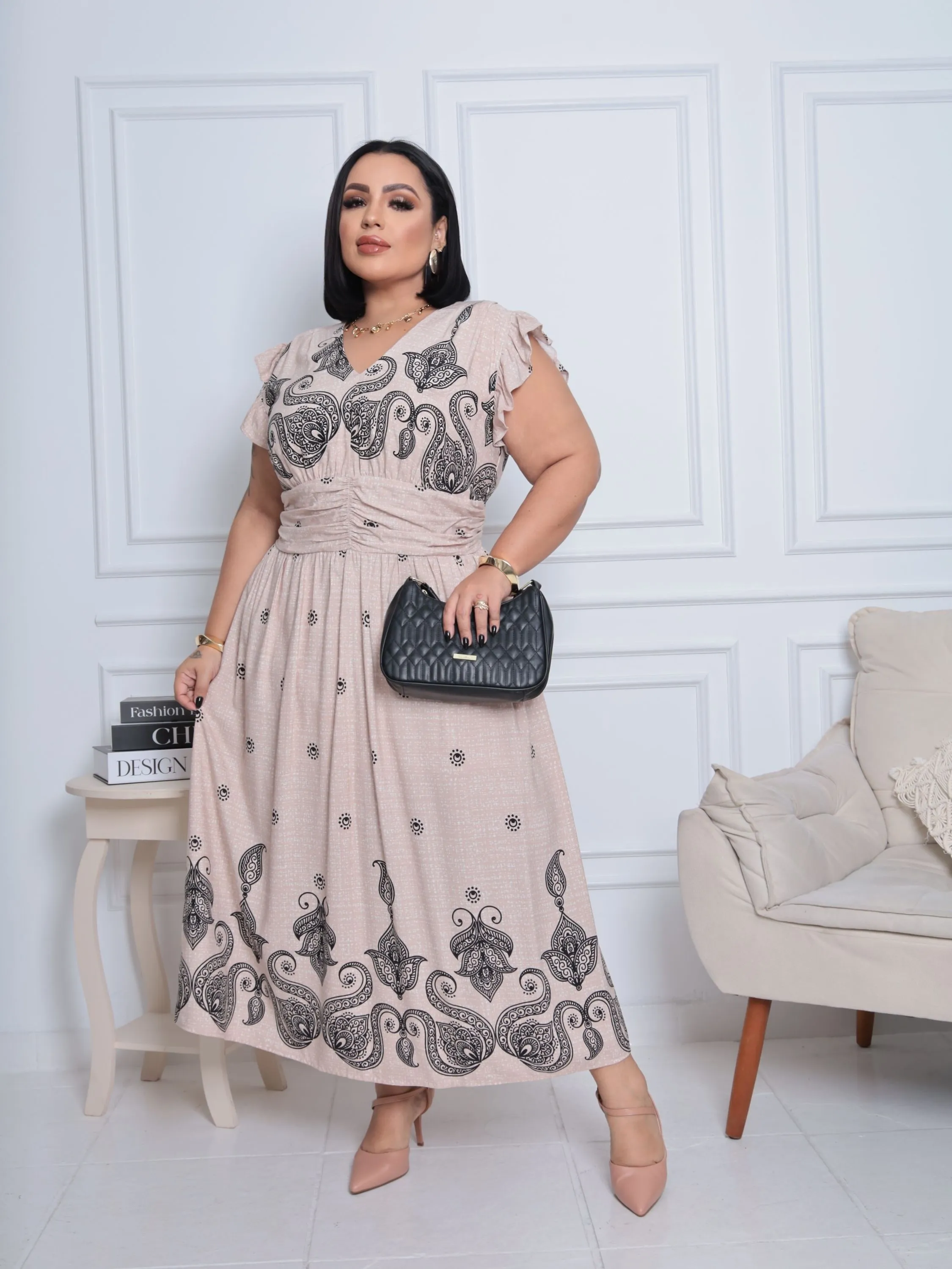 Vestido Manga Babado Longuete