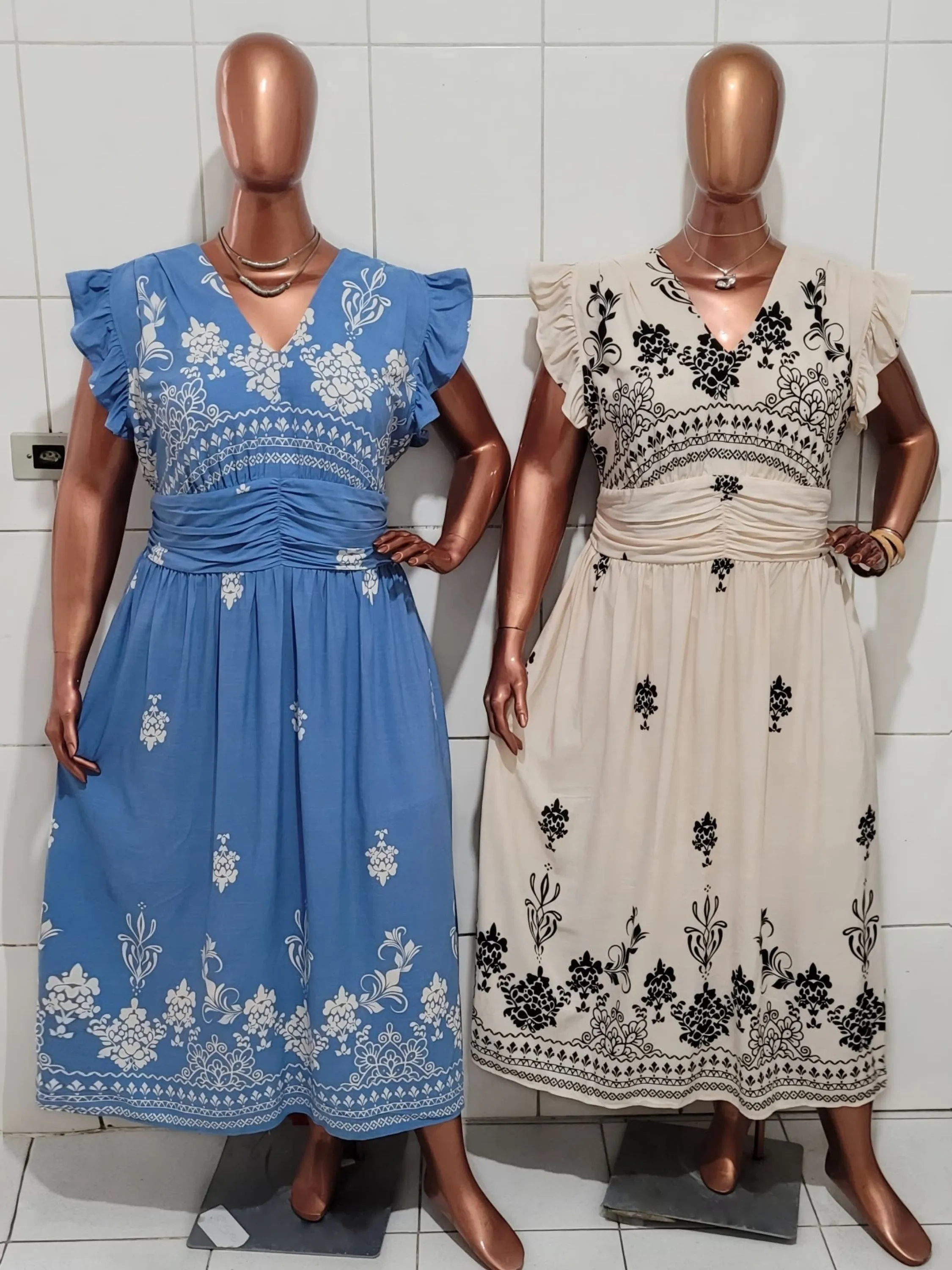 Vestido Manga Babado Longuete
