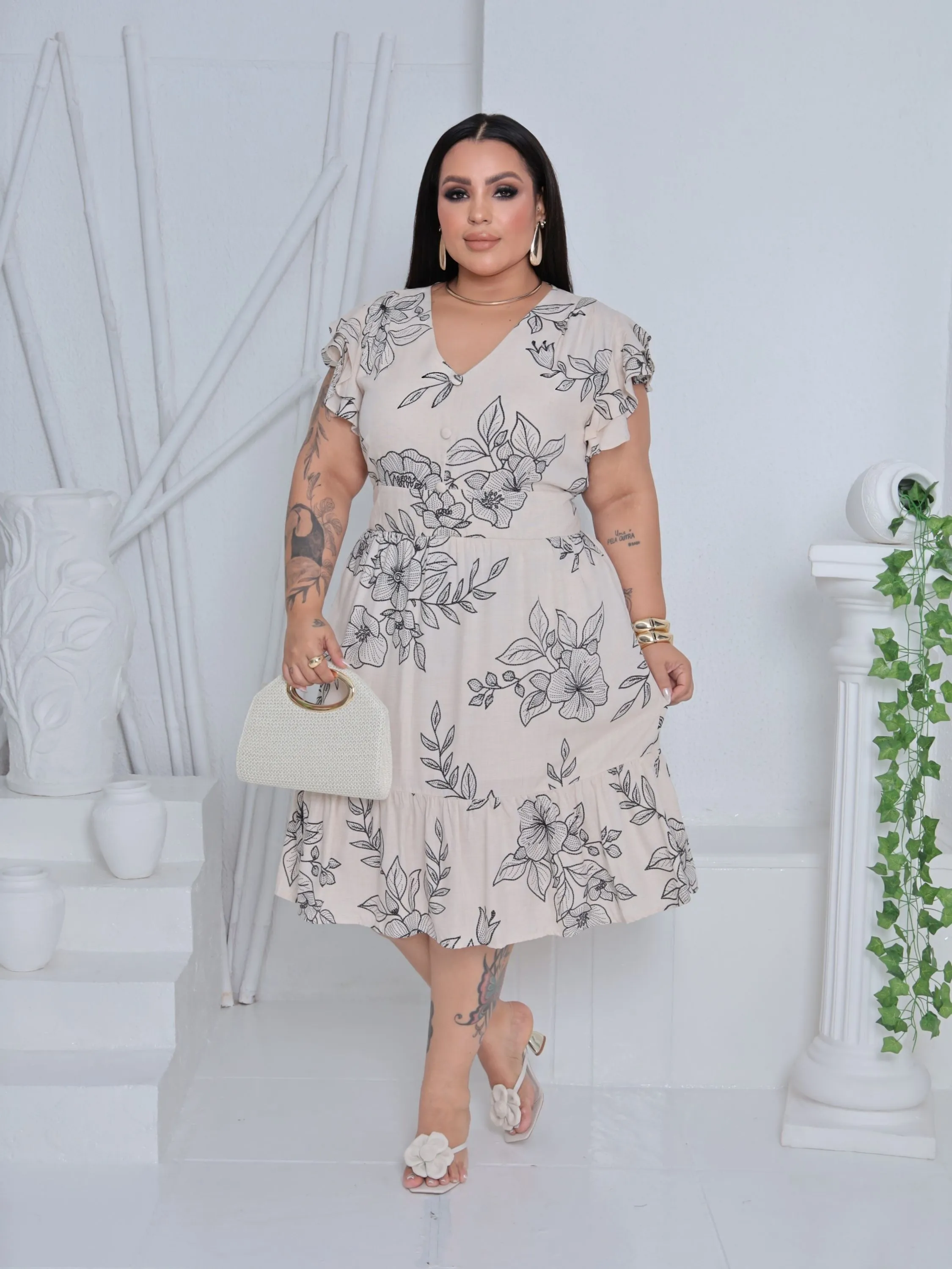 Vestido Manga Babado Duplo